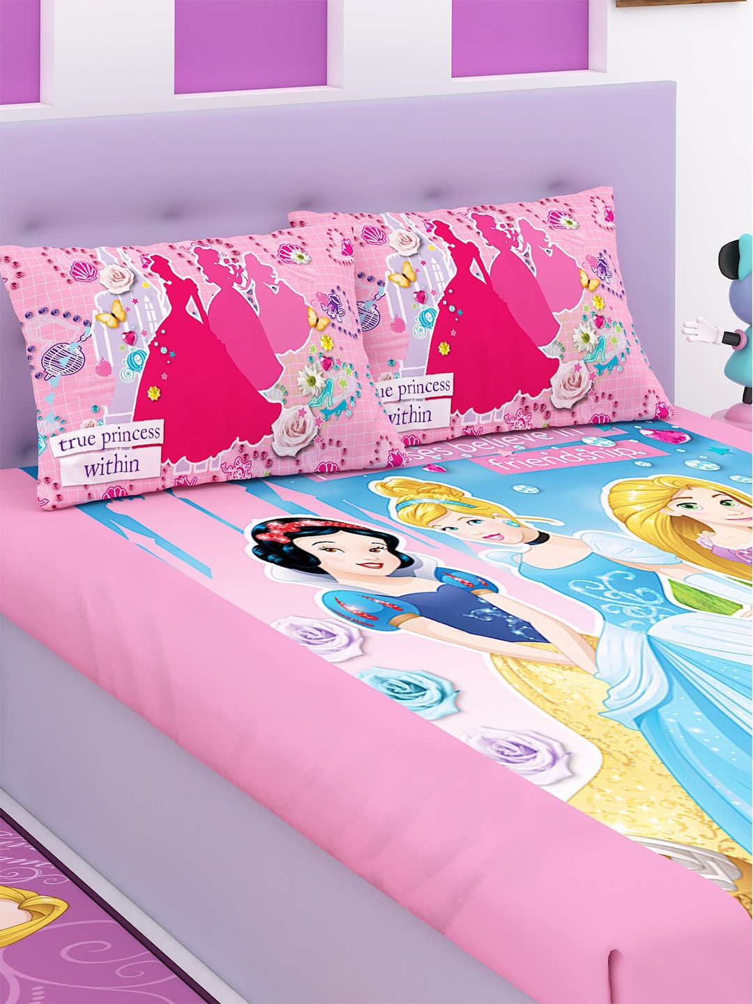 

Disney Blue & Yellow Cartoon Printed 180 TC King Size Bedsheet With 2 Pillow Covers