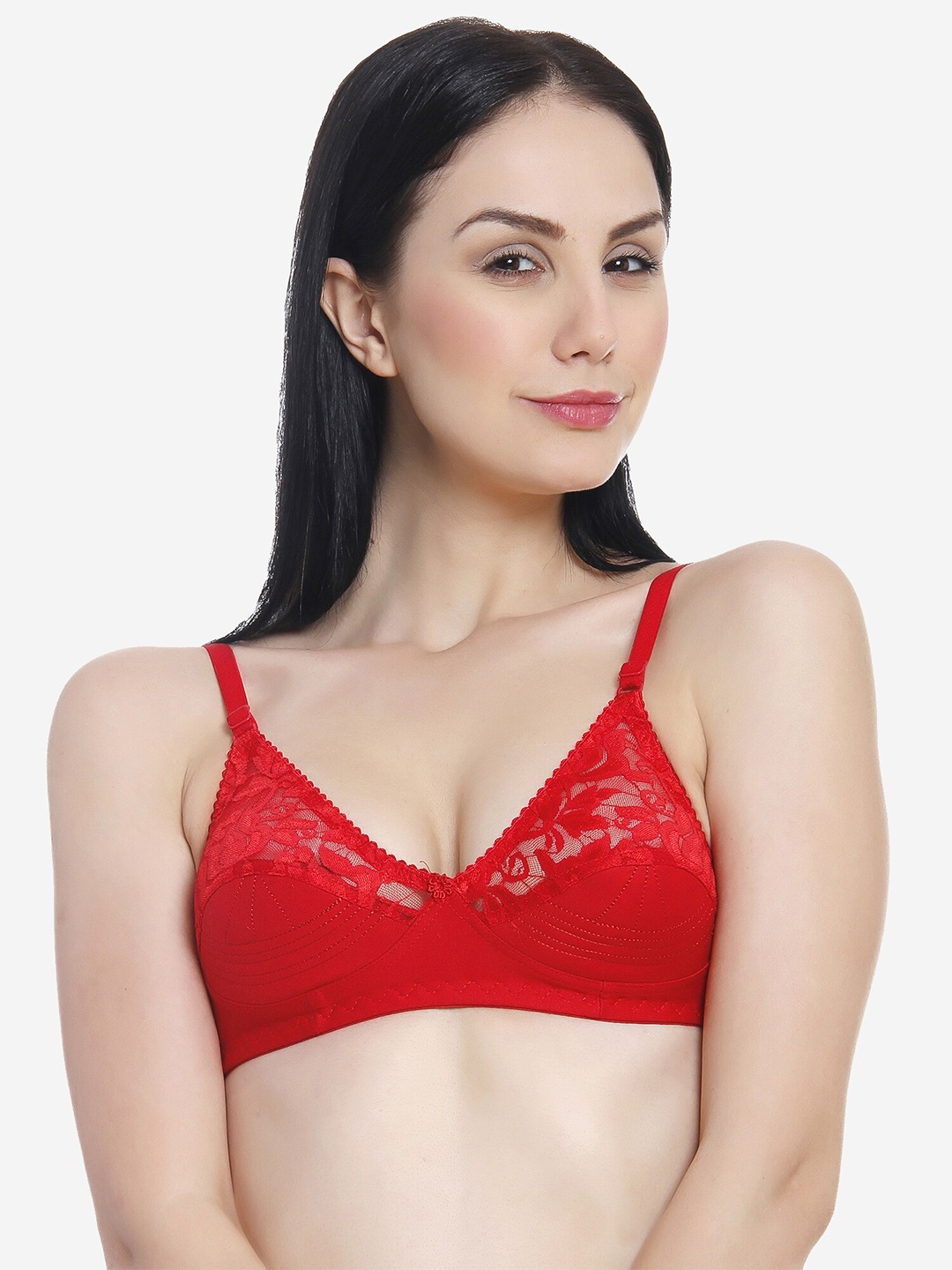 

Innocence Red Floral Non Padded Push-Up Bra