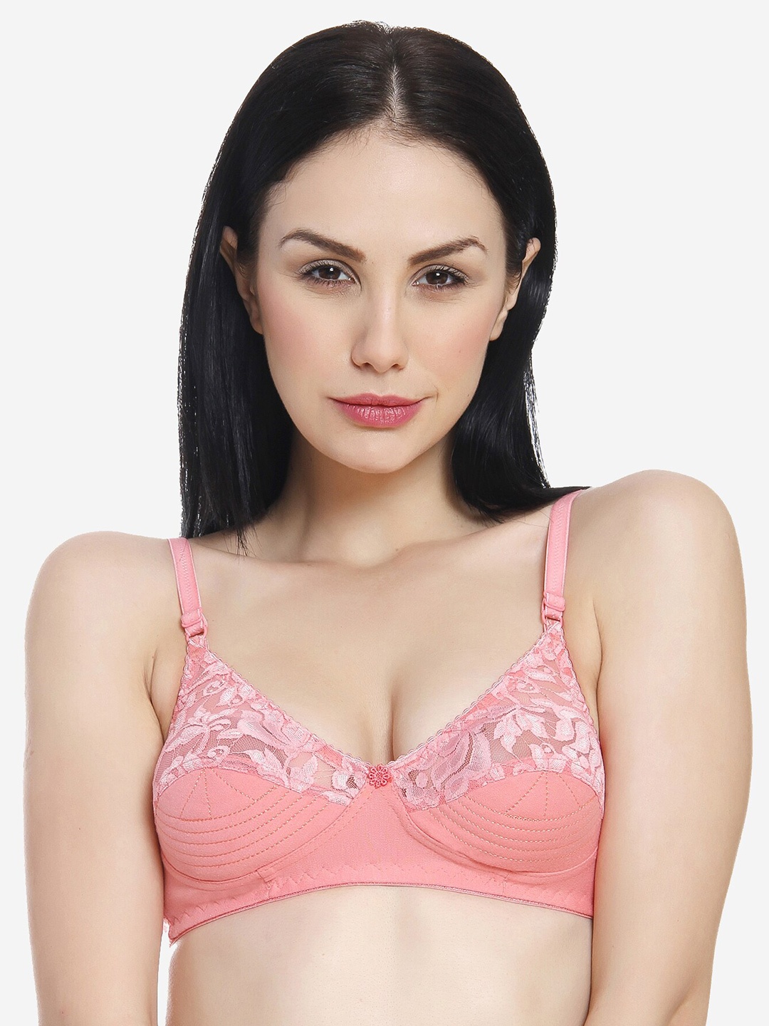 

Innocence Peach-Coloured & White Floral Non-Padded Bra
