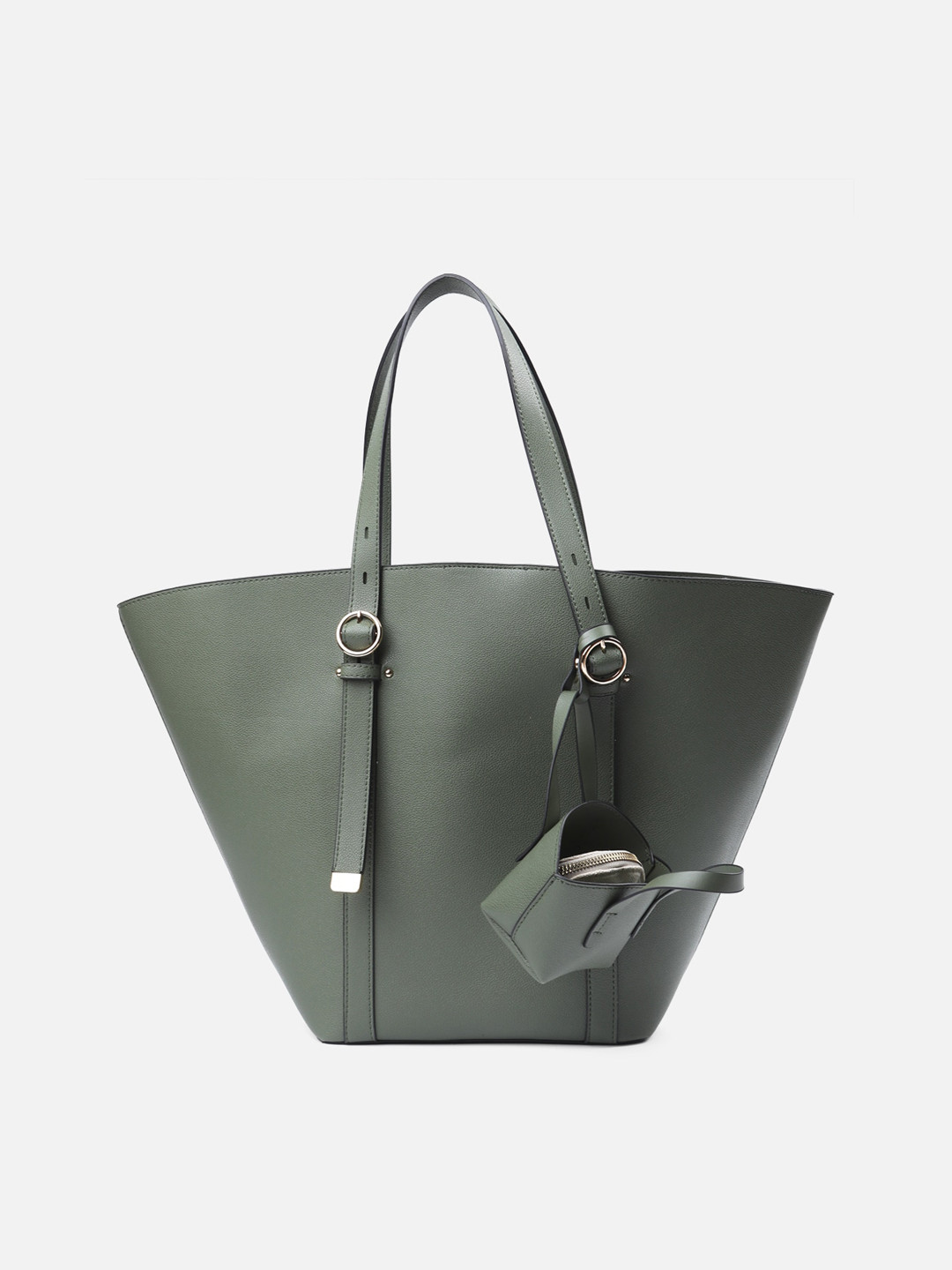 

Vero Moda Olive Green PU Oversized Structured Tote Bag with Tasselled