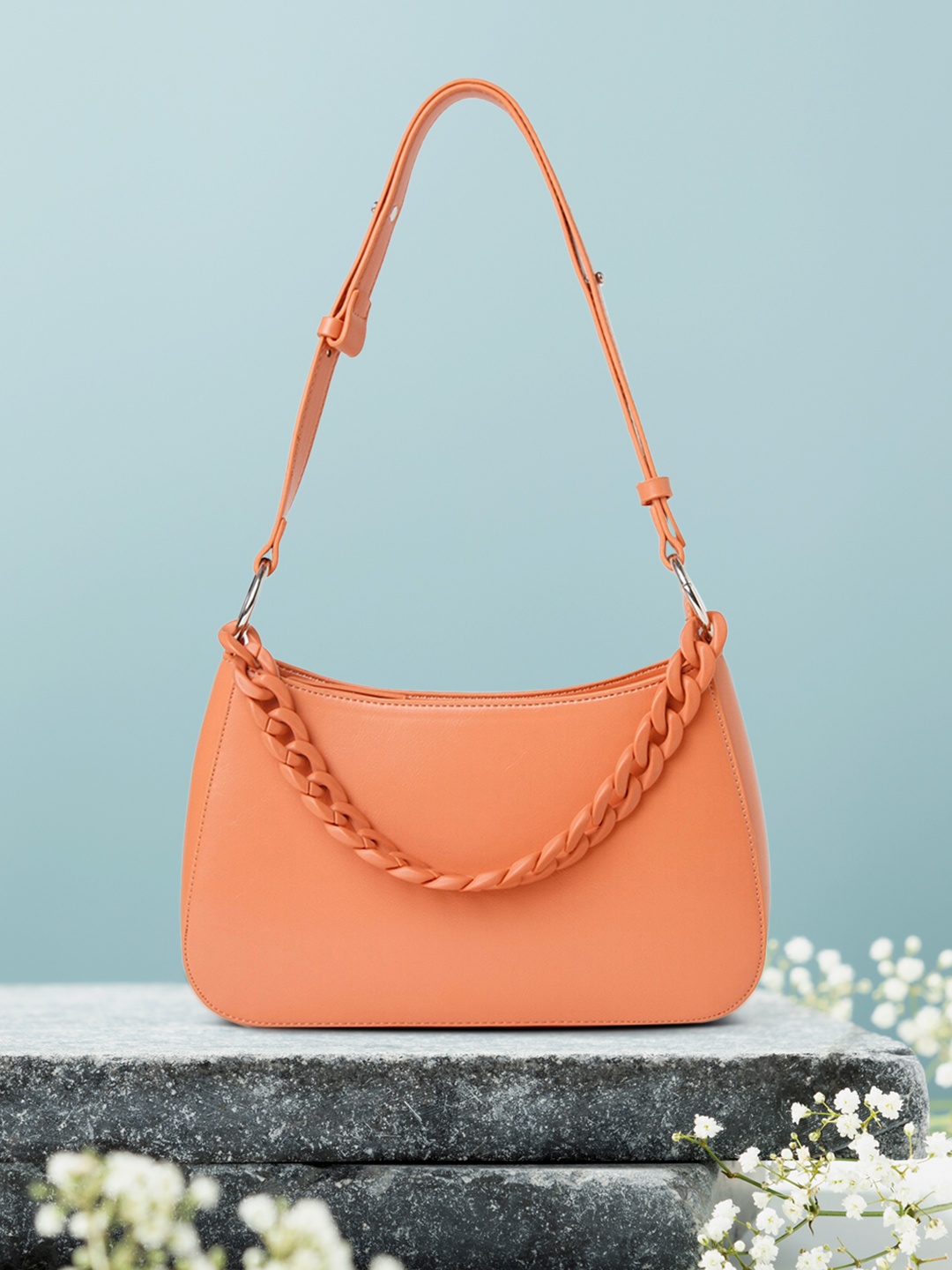 

Vero Moda Orange PU Structured Shoulder Bag