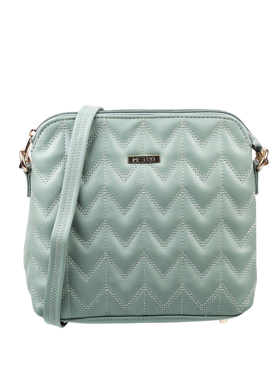 

Metro Green Textured Structured Sling Bag with Quilted