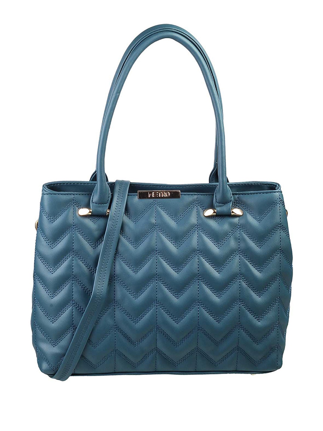 

Metro Blue Textured Structured Handheld Bag