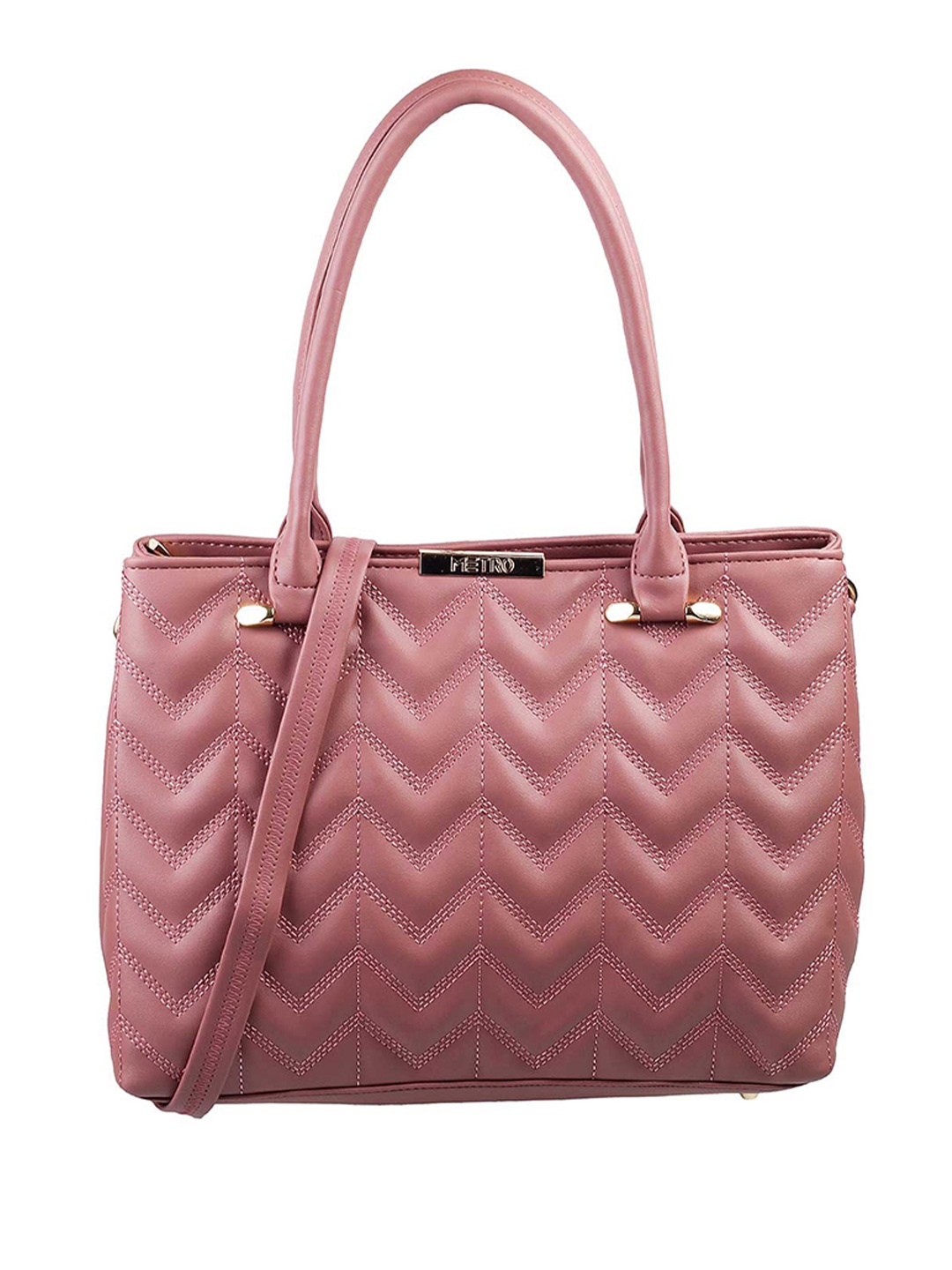 

Metro Peach-Coloured Textured Structured Shoulder Bag