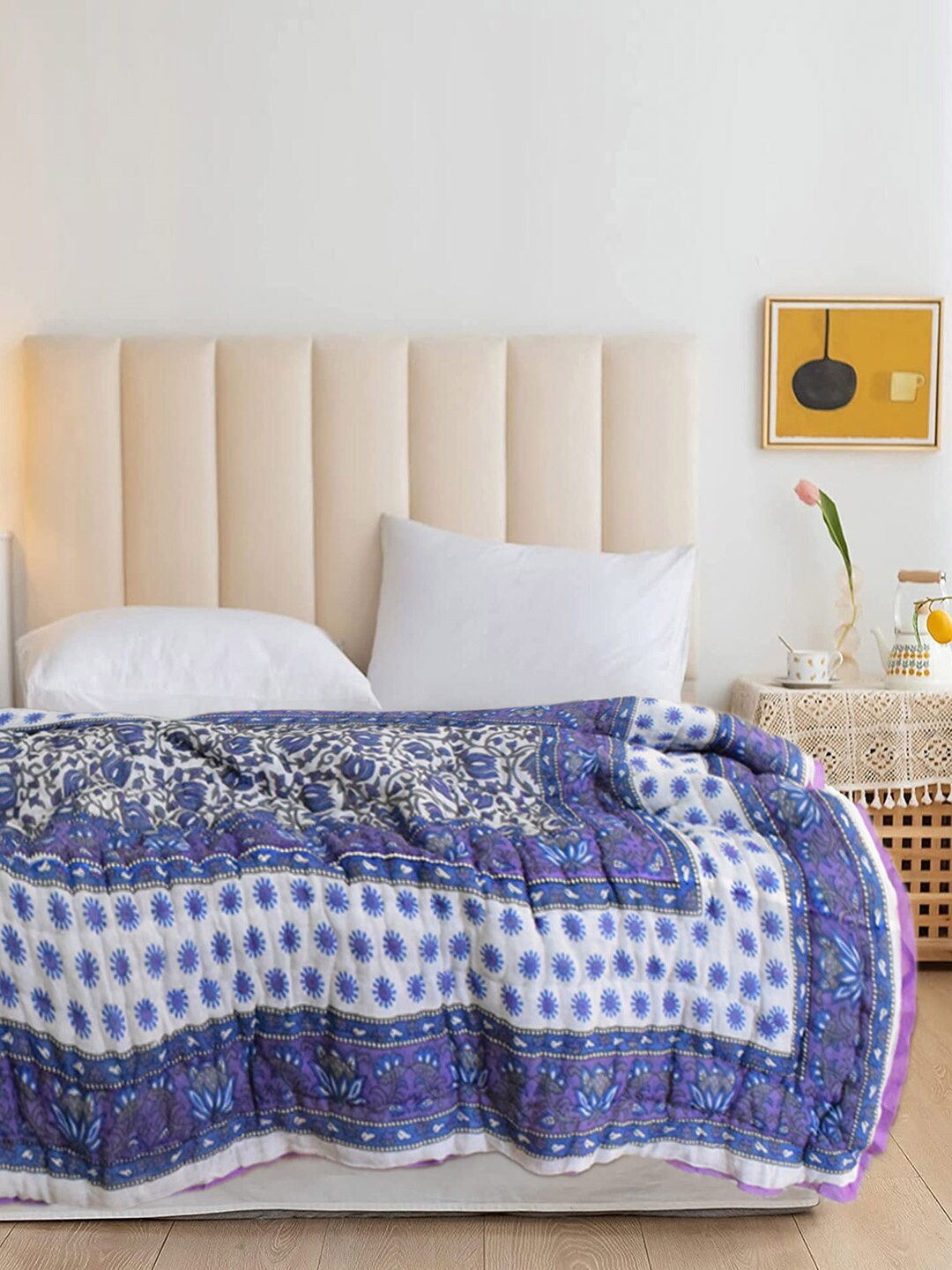 

Kuber Industries Blue & White Floral Printed Mild Winter 300 GSM Single Bed Blanket