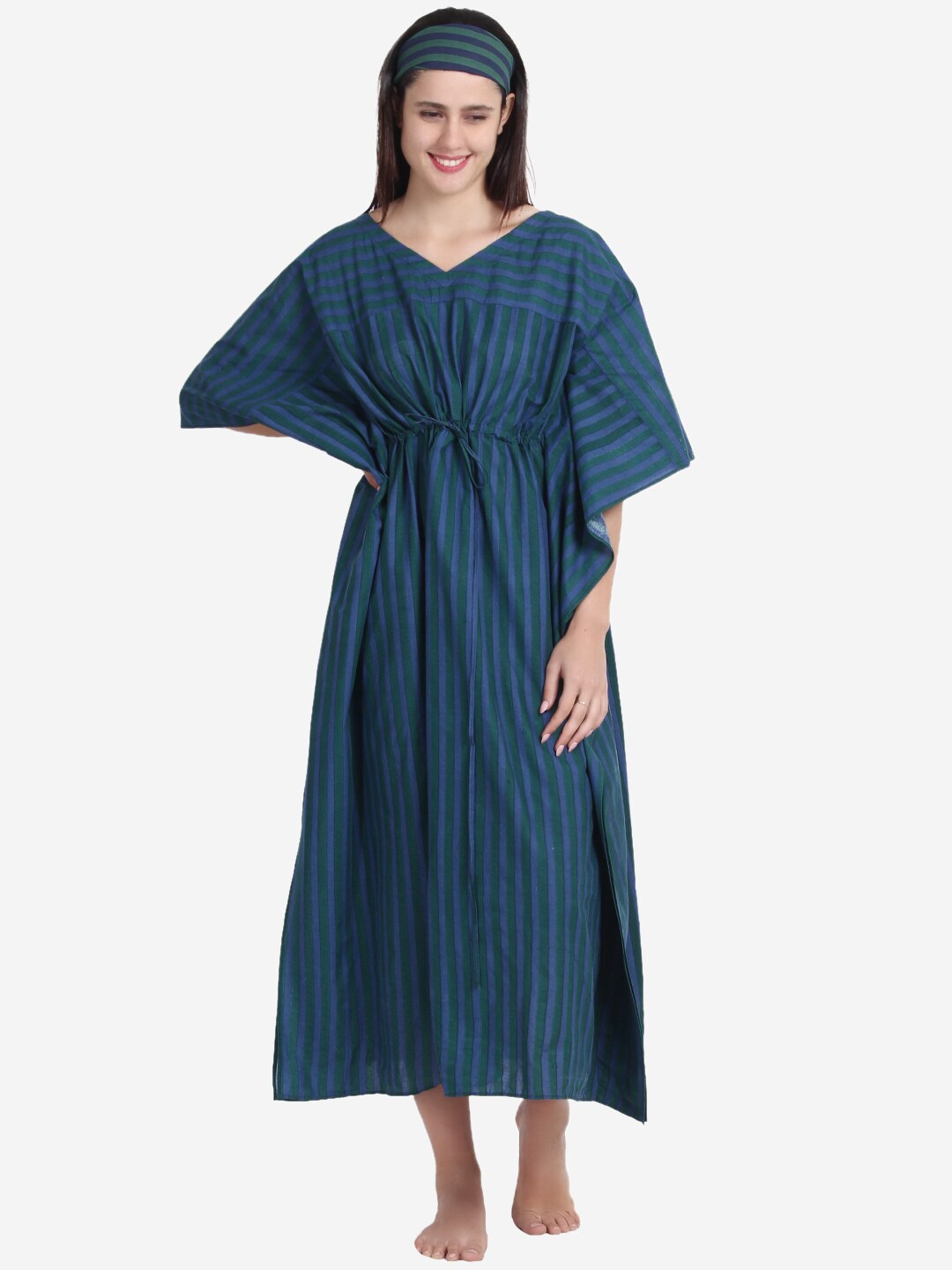 

Anaario Women Navy Blue Striped Kaftan Nightdress