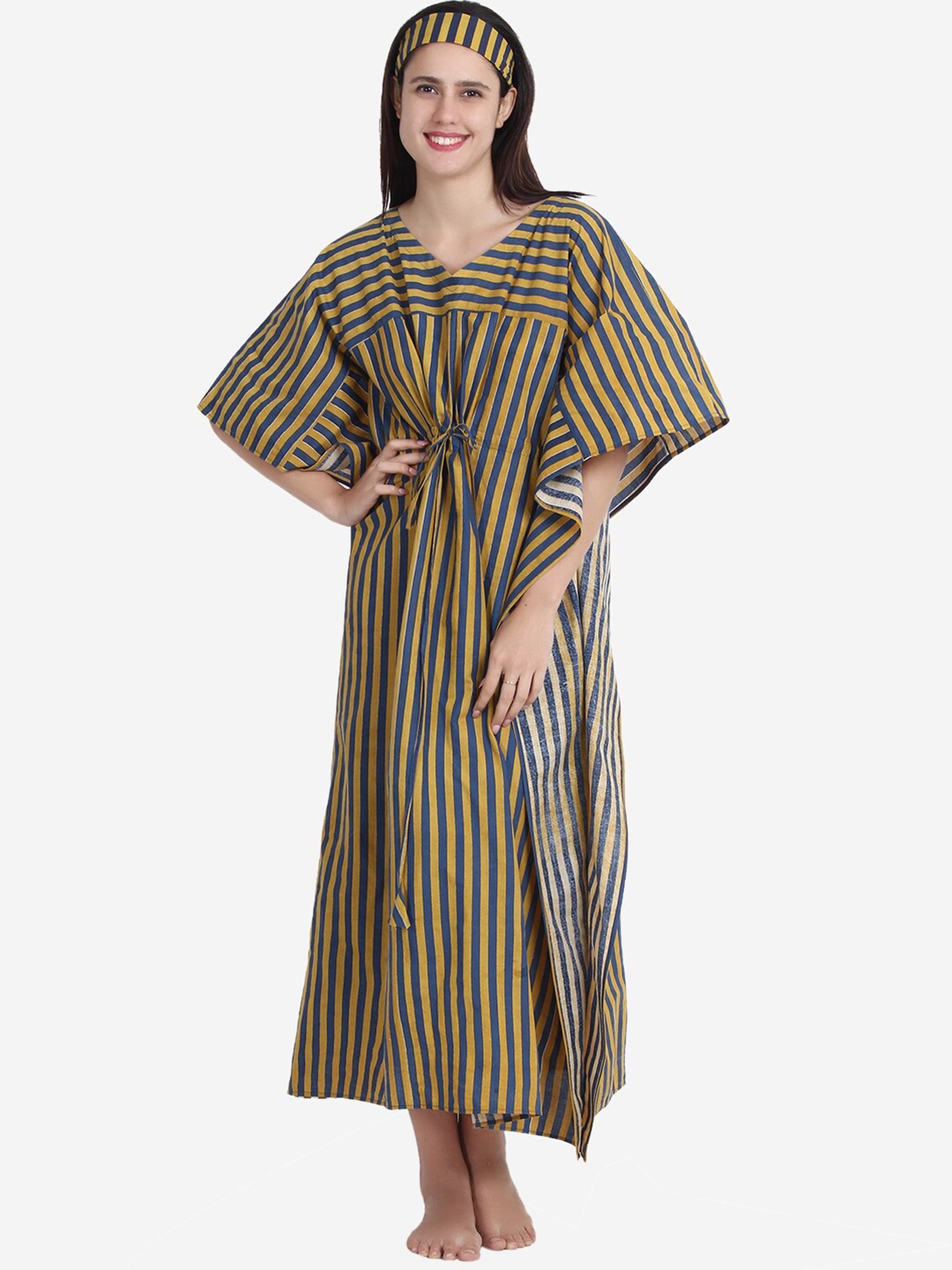 

Anaario Blue & Mustard Striped Maxi Nightdress