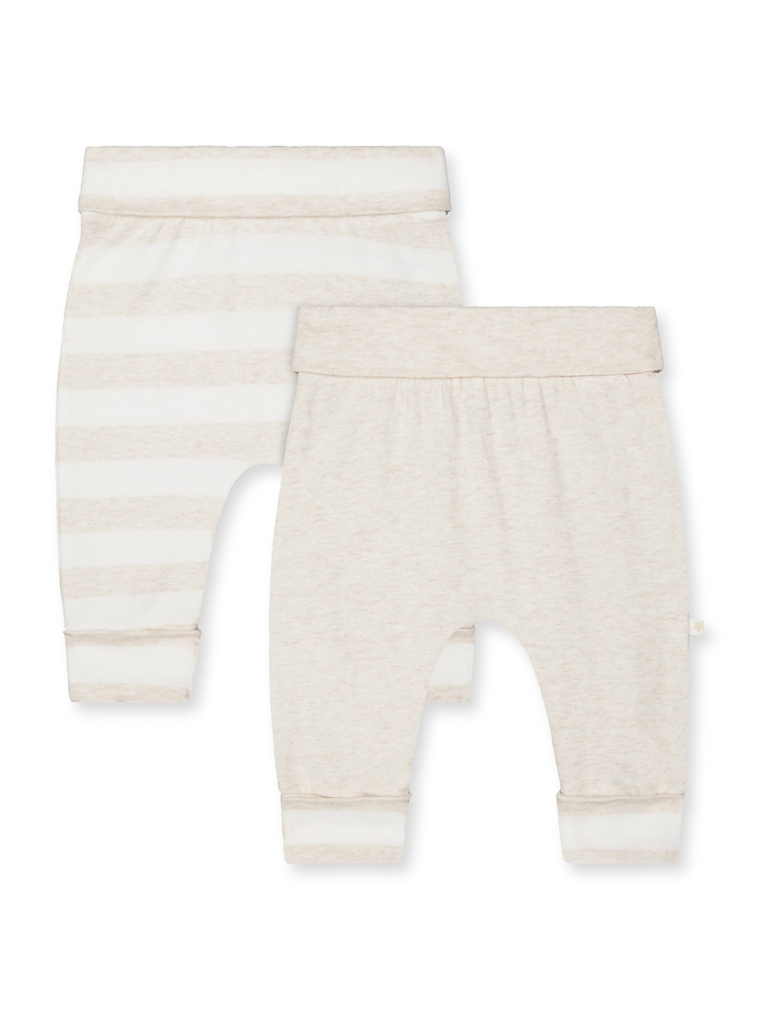 

mothercare Kids Unisex White & Beige Pack Of 2 Solid & Striped Pure Cotton Joggers