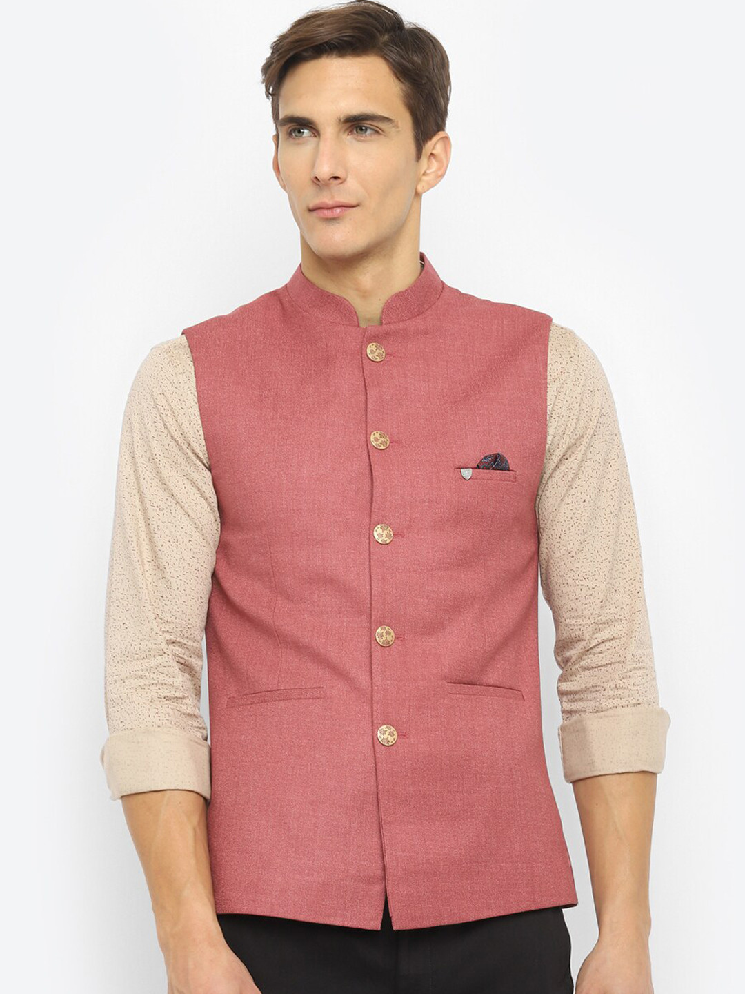 

Turtle Men Pink Solid Bandhgala Waistcoat