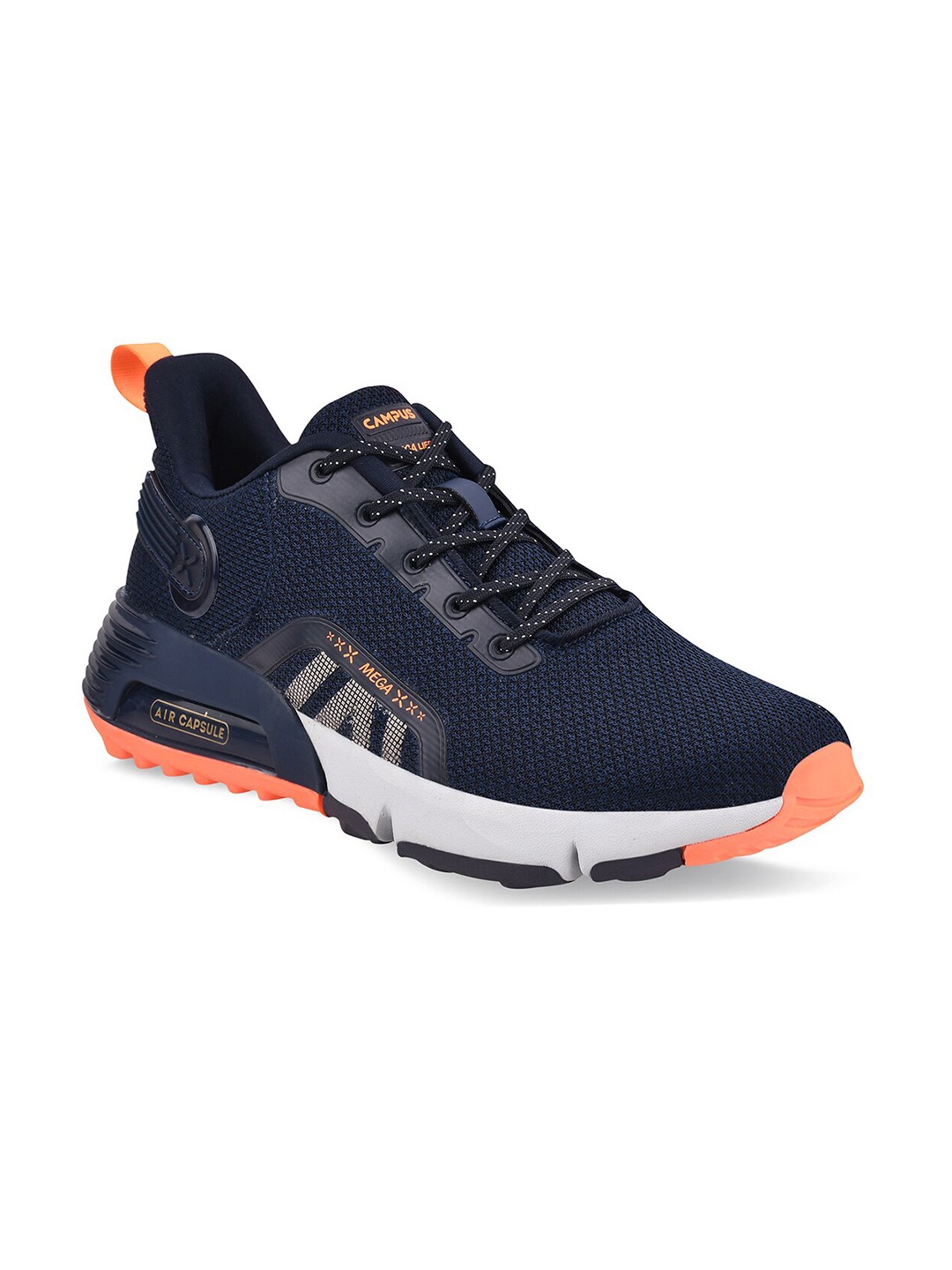 

Campus Men Navy Blue, Orange & White Air Capsule Mesh Running Shoes