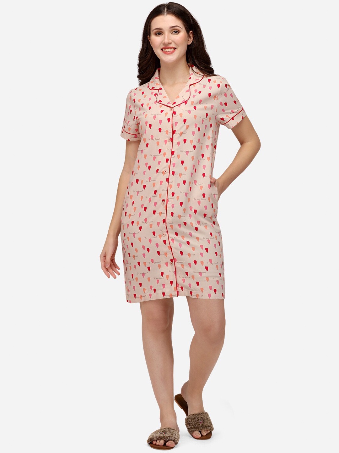 

Soie Women Peach-Coloured Printed Shirt Dress, Pink