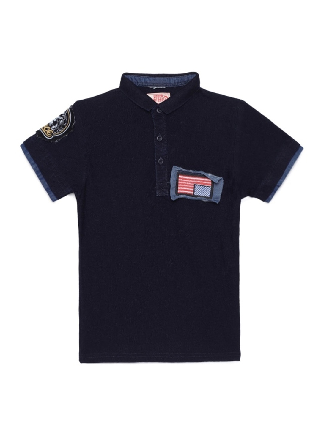 

UNDER FOURTEEN ONLY Boys Blue Polo Collar Applique T-shirt