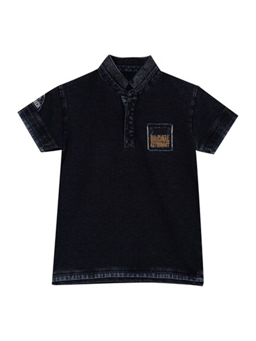 

UNDER FOURTEEN ONLY Boys Navy Blue Cotton Henley Neck T-shirt