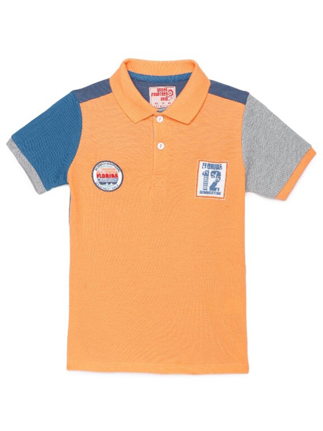 

UNDER FOURTEEN ONLY Boys Orange Typography Printed Cotton Polo Collar T-shirt