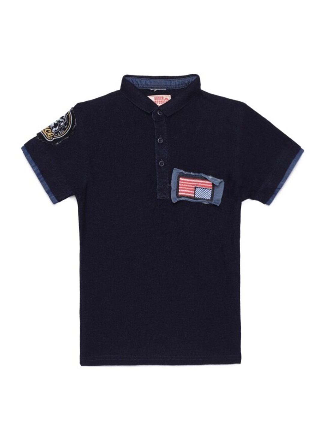 

UNDER FOURTEEN ONLY Boys Navy Blue Polo Collar Applique T-shirt