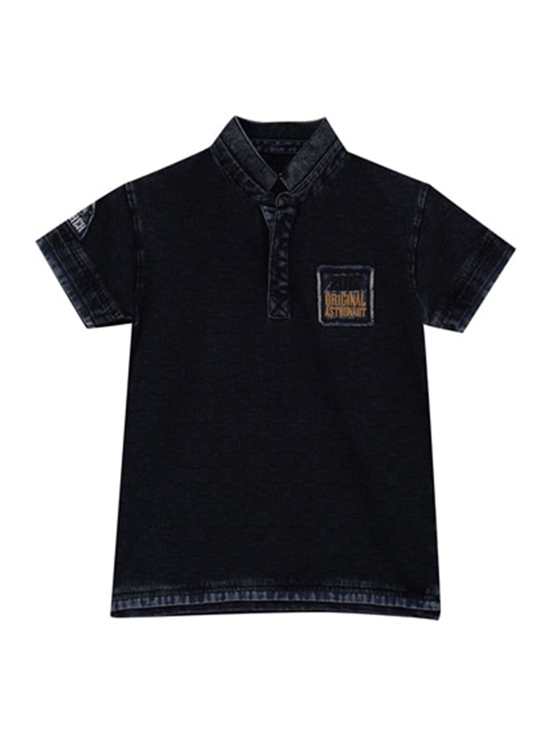 

UNDER FOURTEEN ONLY Boys Navy Blue Cotton Henley Neck T-shirt