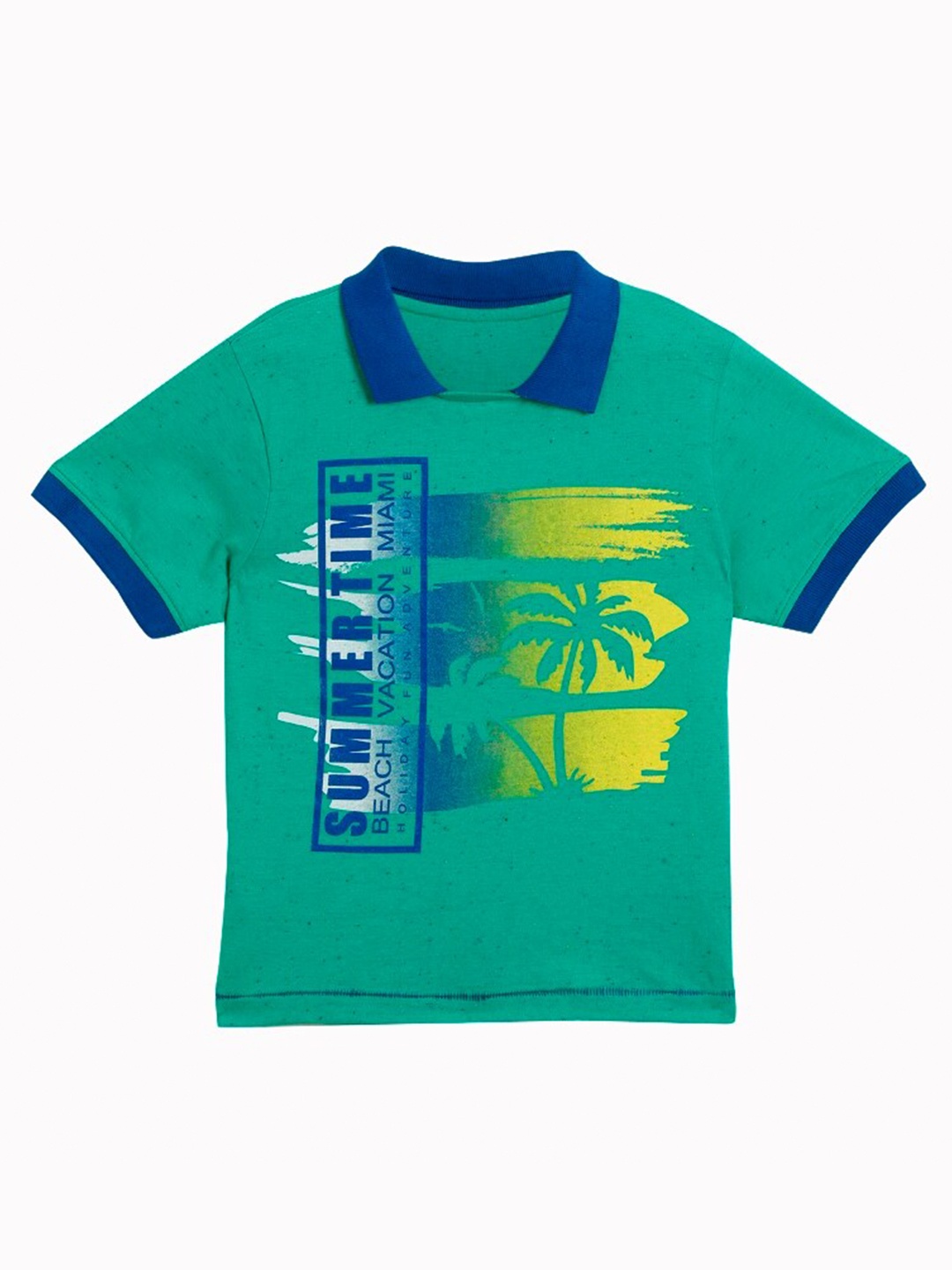 

UNDER FOURTEEN ONLY Boys Green Floral Printed Cotton Tropical T-shirt