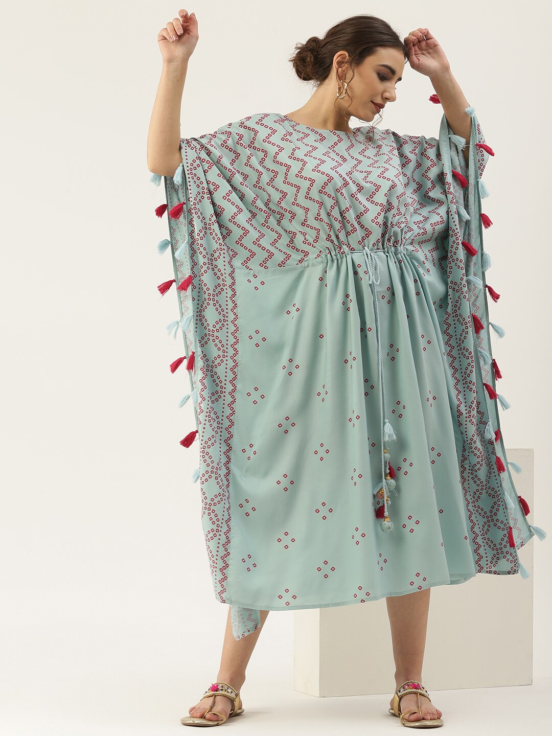 

Rustorange Blue Printed Kaftan Midi Dress