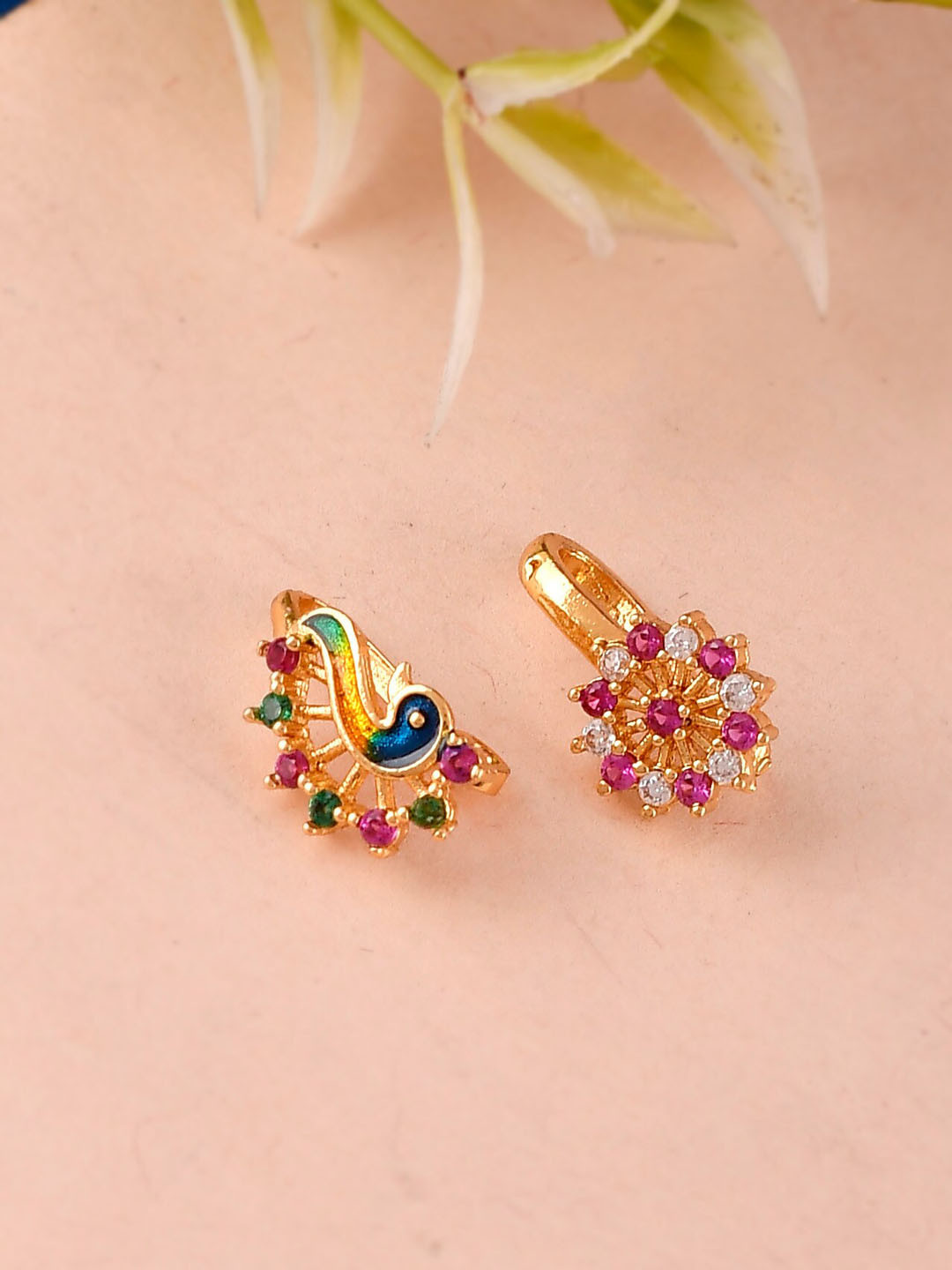 

Silvermerc Designs Set of 2 Gold-Plated Kundan Studded Traditional Nose Pin