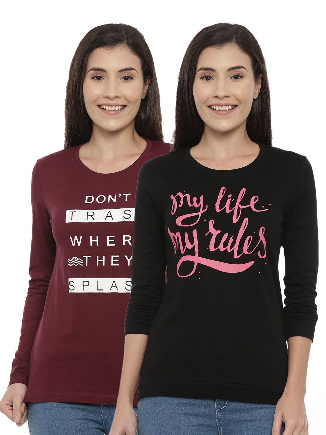 

3PIN Women Multicoloured 2 Printed Applique T-shirt, Multi