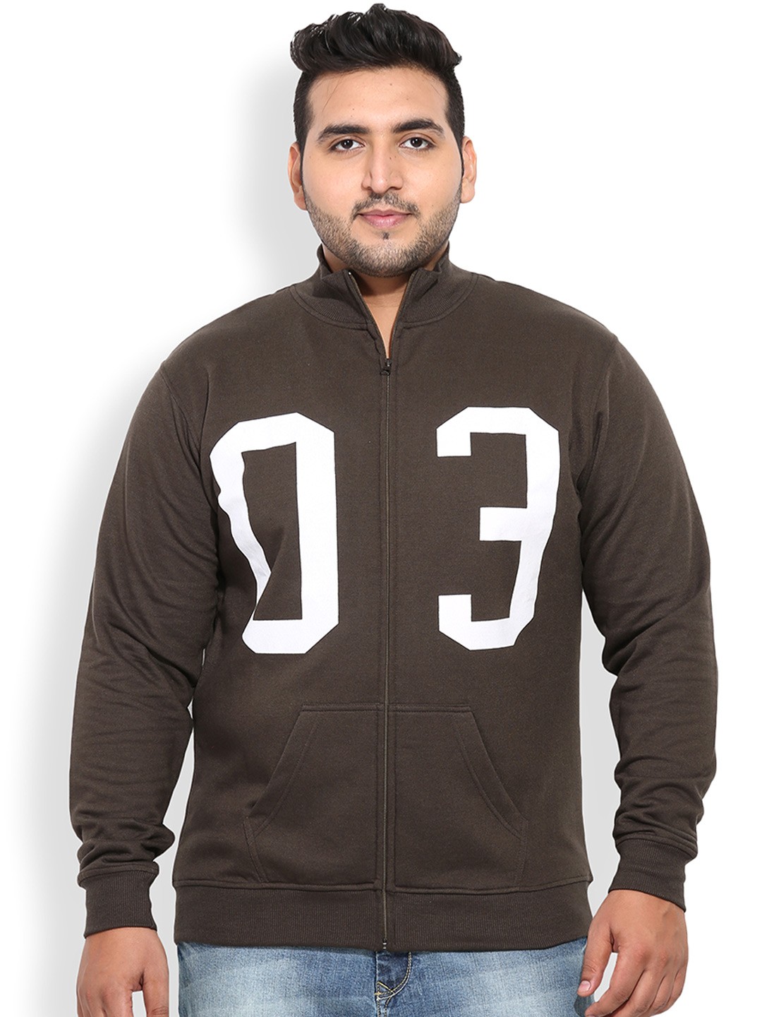 

John Pride Plus Size Brown Printed Fleece Sweatshirt