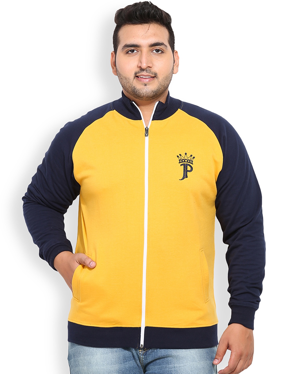

John Pride Plus Size Yellow Navy Fleece Sweatshirt