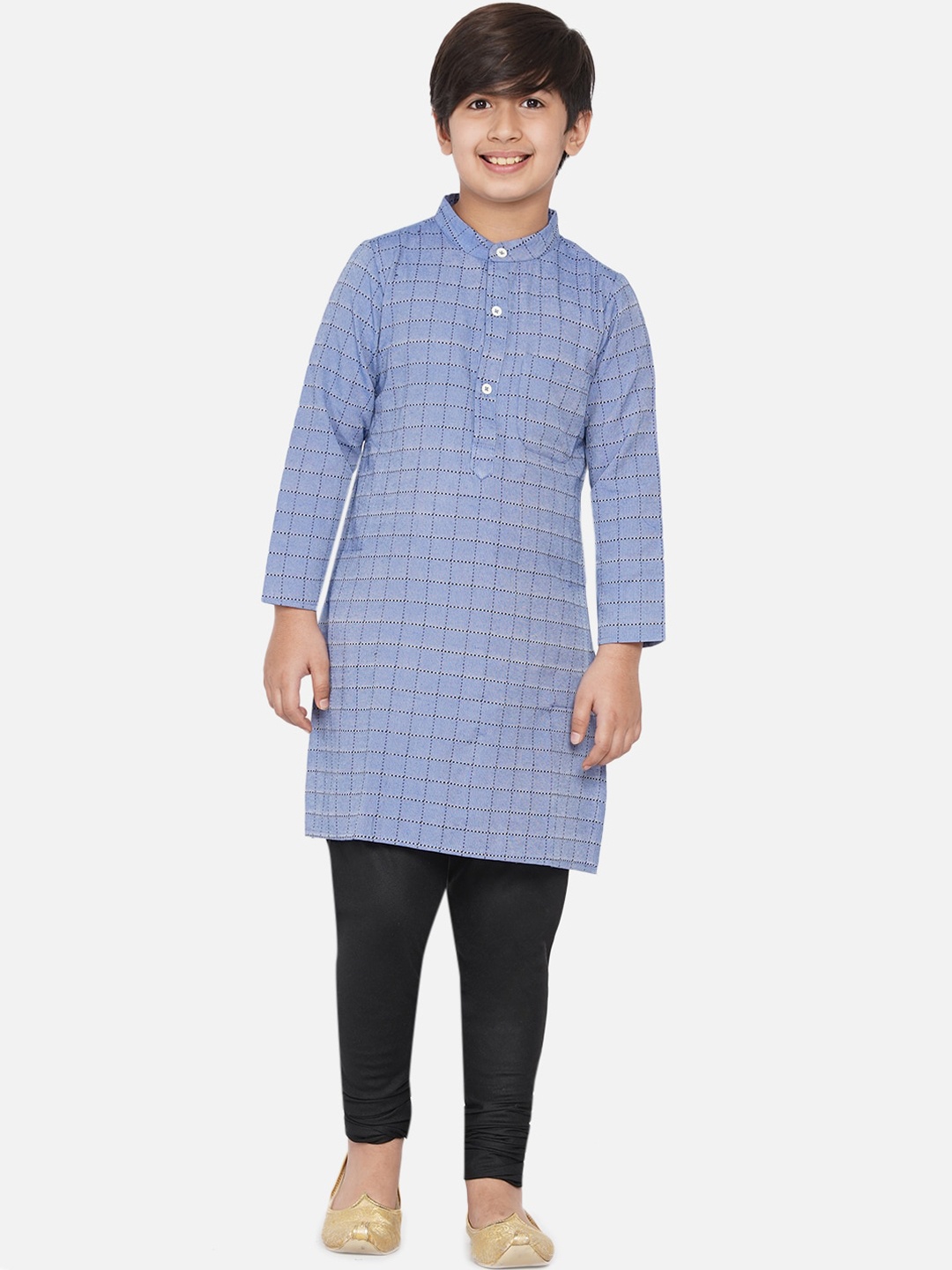 

titliyan Boys Blue & Black Checked Kurta