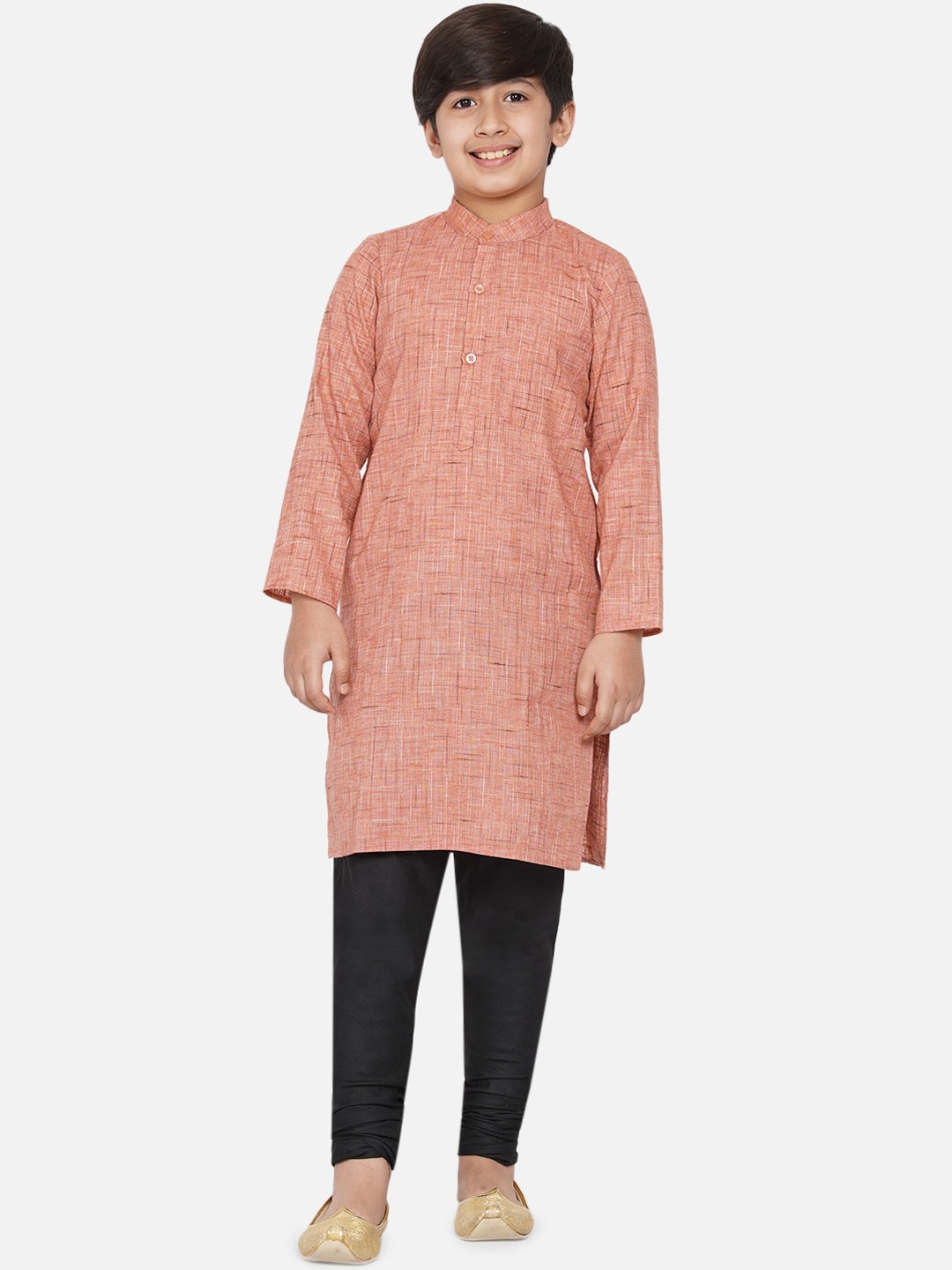 

titliyan Boys Peach-Coloured Cotton Handi Checked Kurta