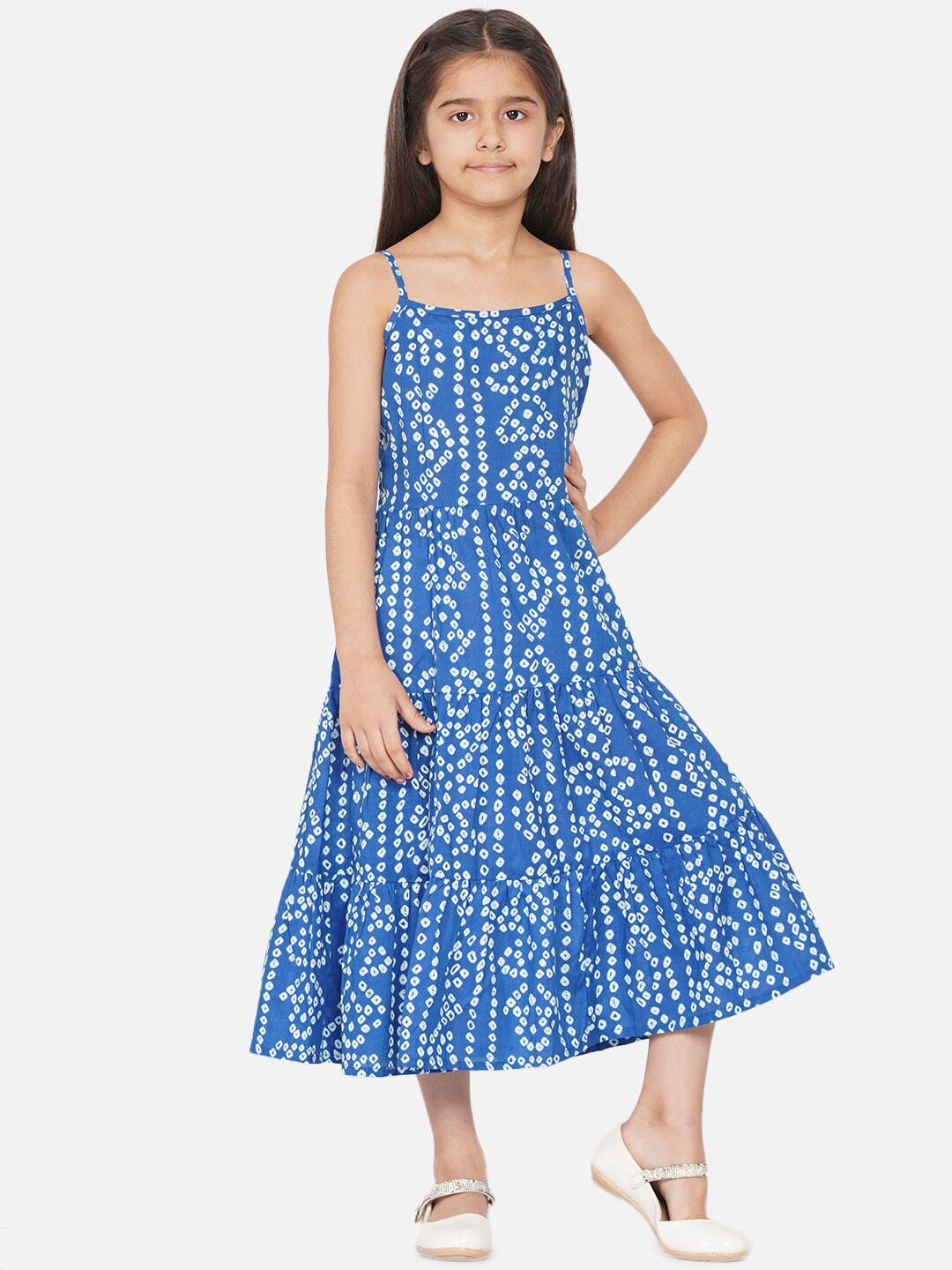 

titliyan Blue Bandhani Printed Cotton Midi Dress