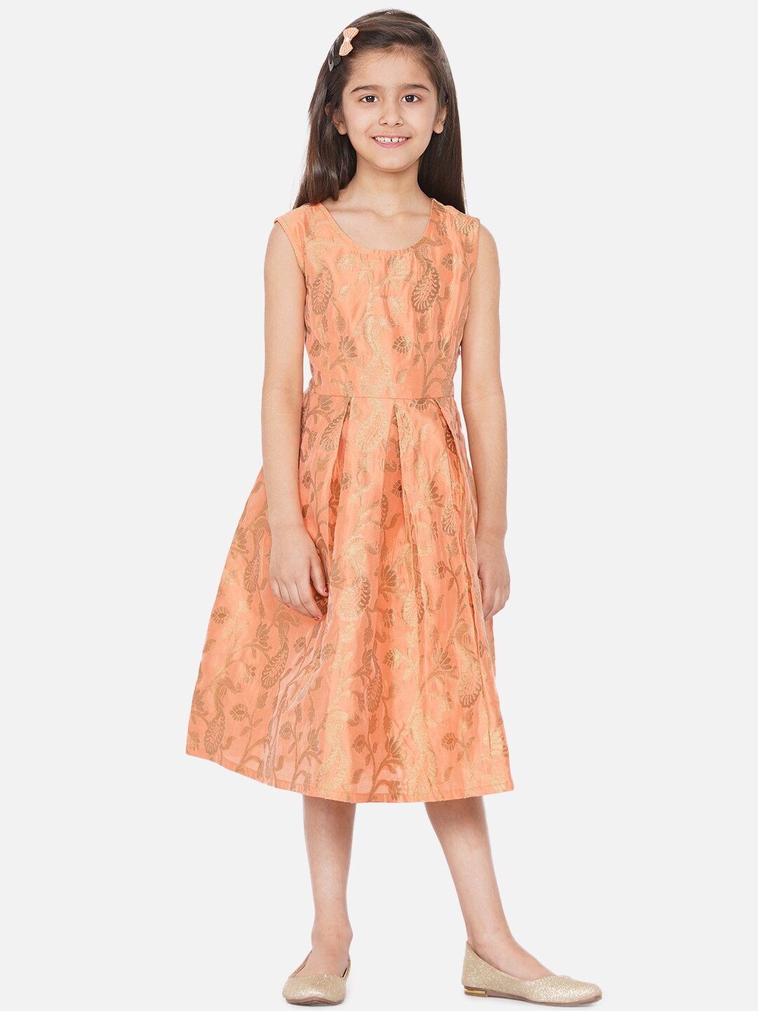 

titliyan Peach-Coloured Ethnic Motifs Midi Dress