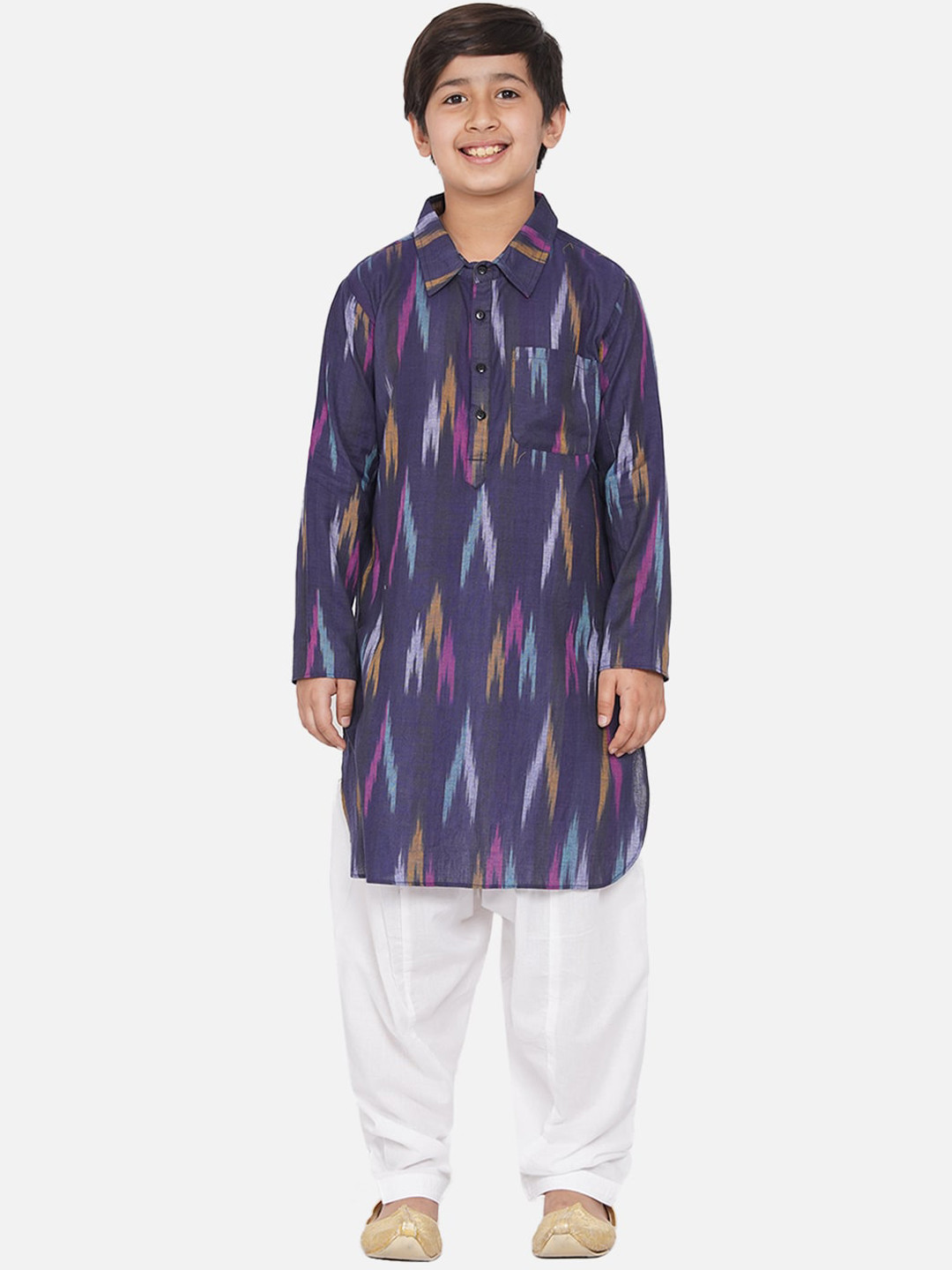 

titliyan Boys Navy Blue Ikat Printed Pathani Kurta
