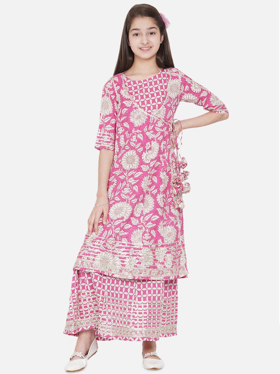 

titliyan Pink Floral Ethnic Cotton Maxi Dress With Jacket