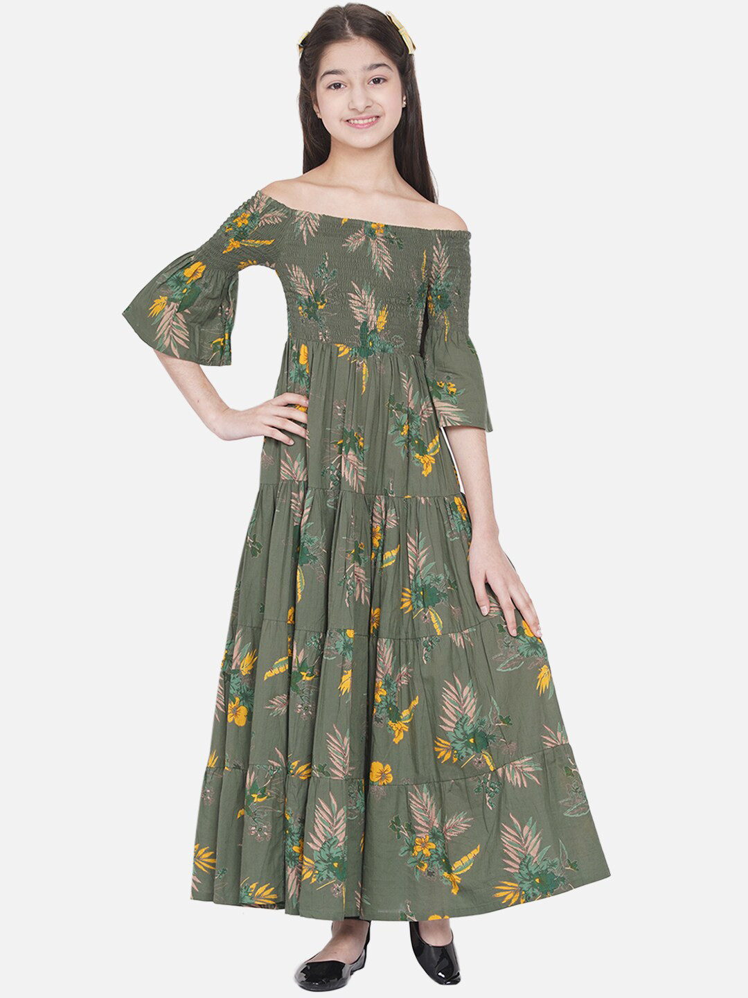 

titliyan Green Floral Off-Shoulder Maxi Dress