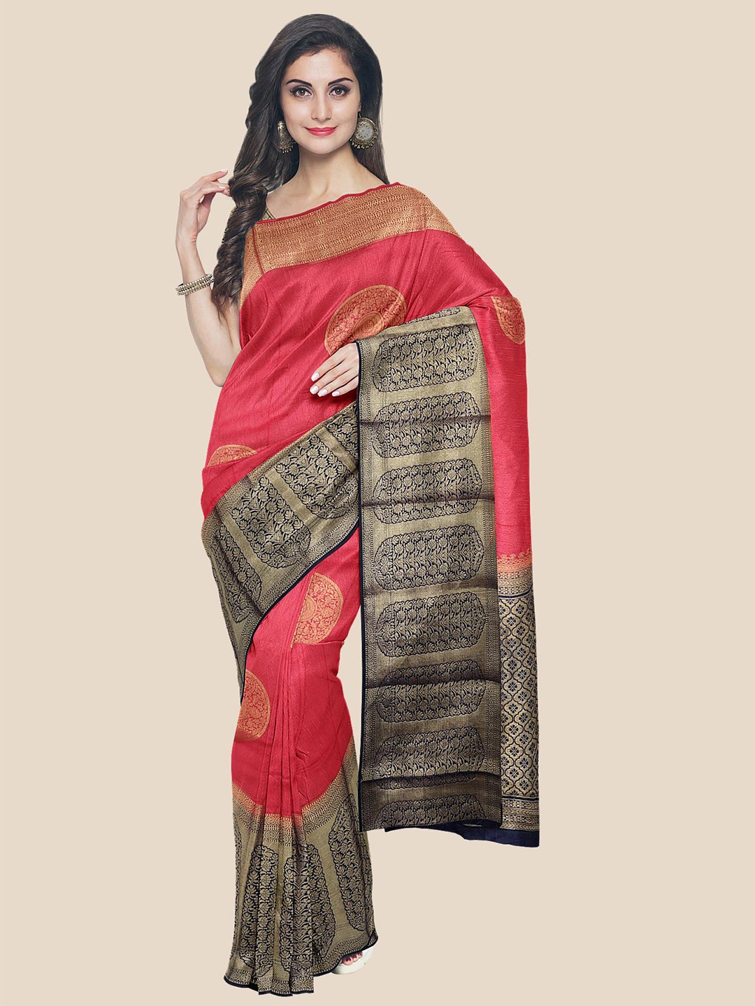 

Kalamandir Maroon & Gold-Toned Woven Design Zari Silk Blend Banarasi Saree