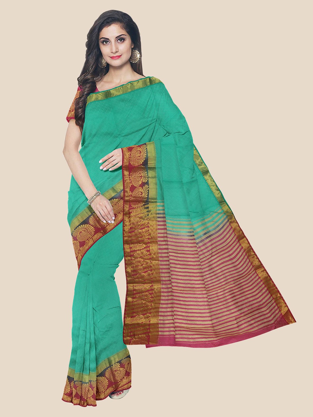 

Kalamandir Green & Red Woven Design Pashmina saree
