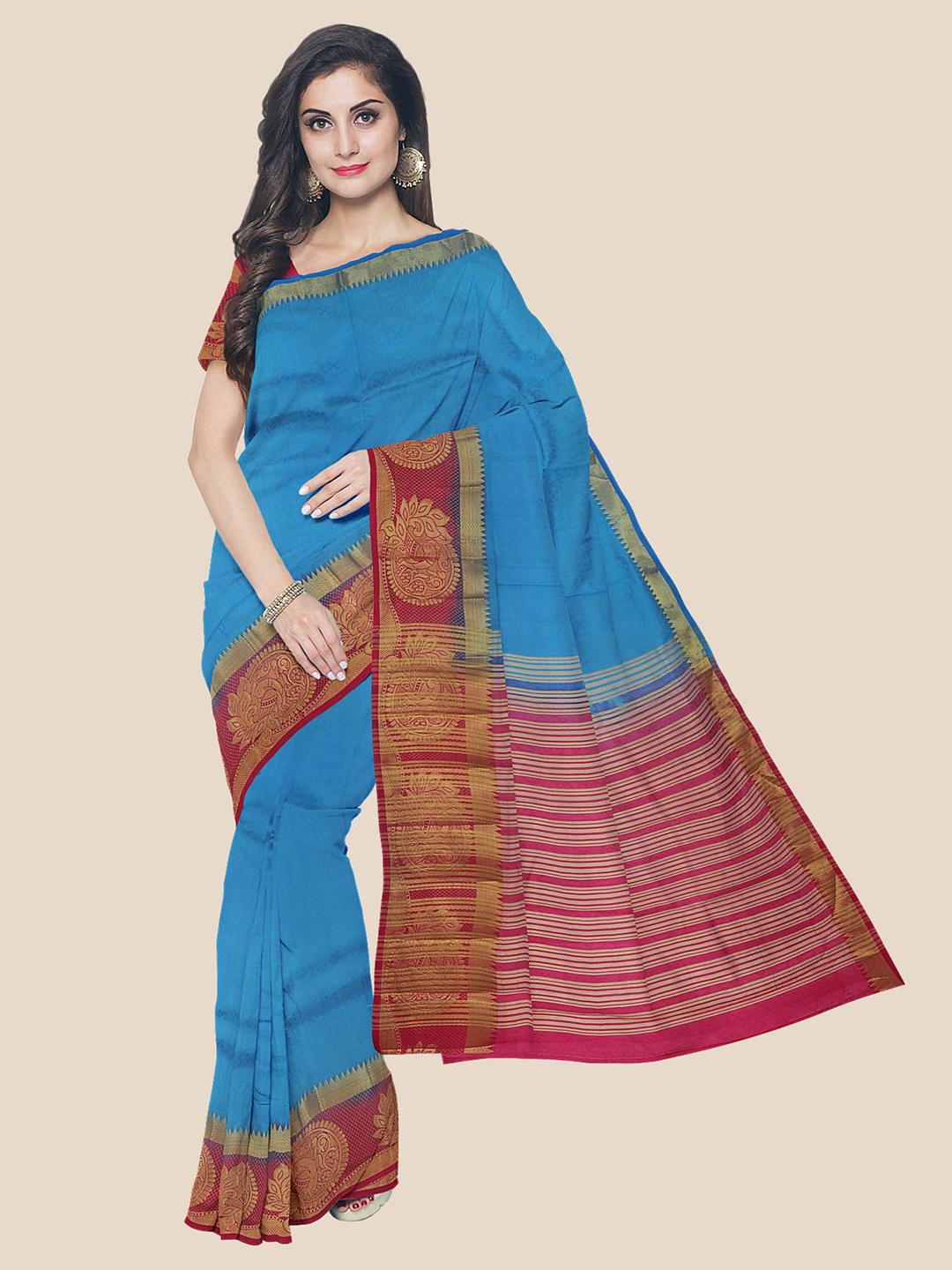 

Kalamandir Blue & Red Woven Design Pashmina Saree