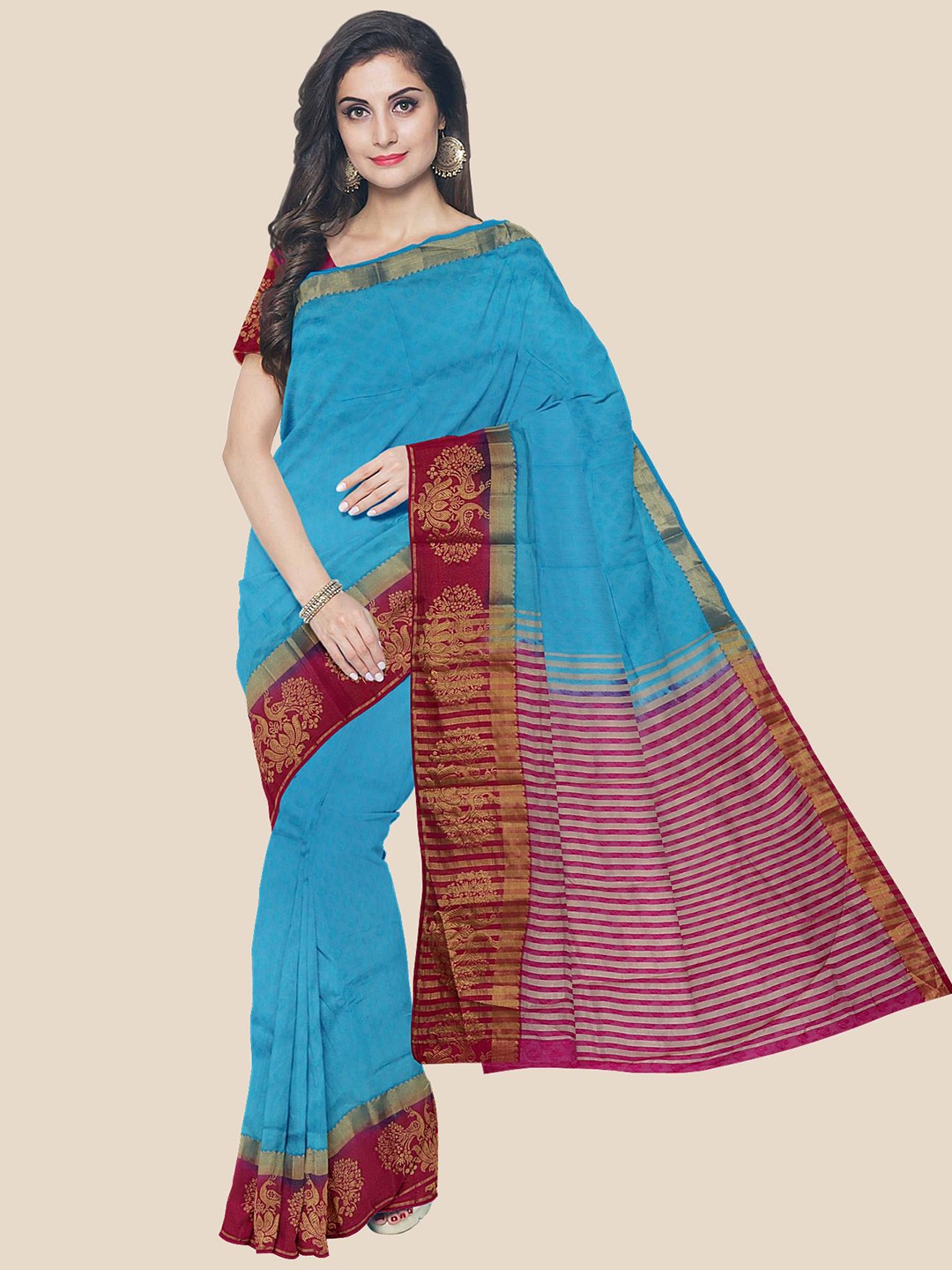 

Kalamandir Blue & Maroon Floral Woven Design Zari Saree