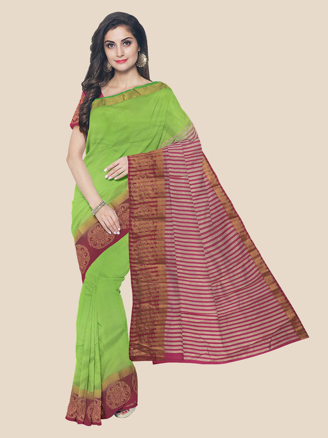 

Kalamandir Green & Maroon Woven Design Border Pashmina saree