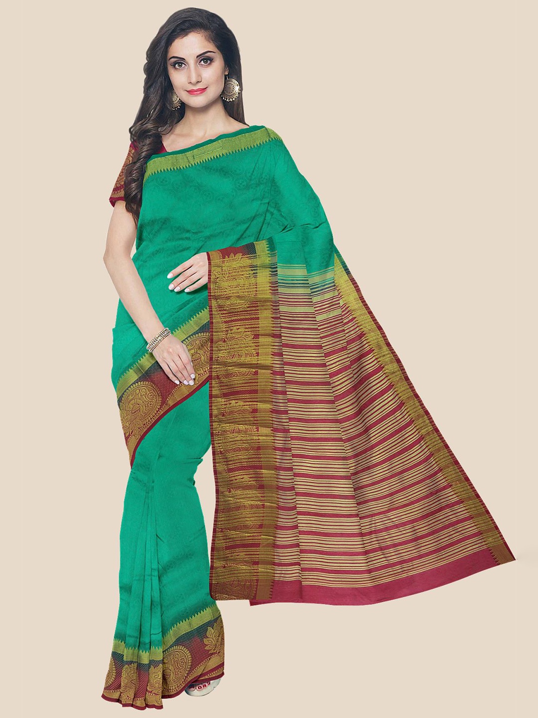 

Kalamandir Green & Red Woven Design Pashmina Saree