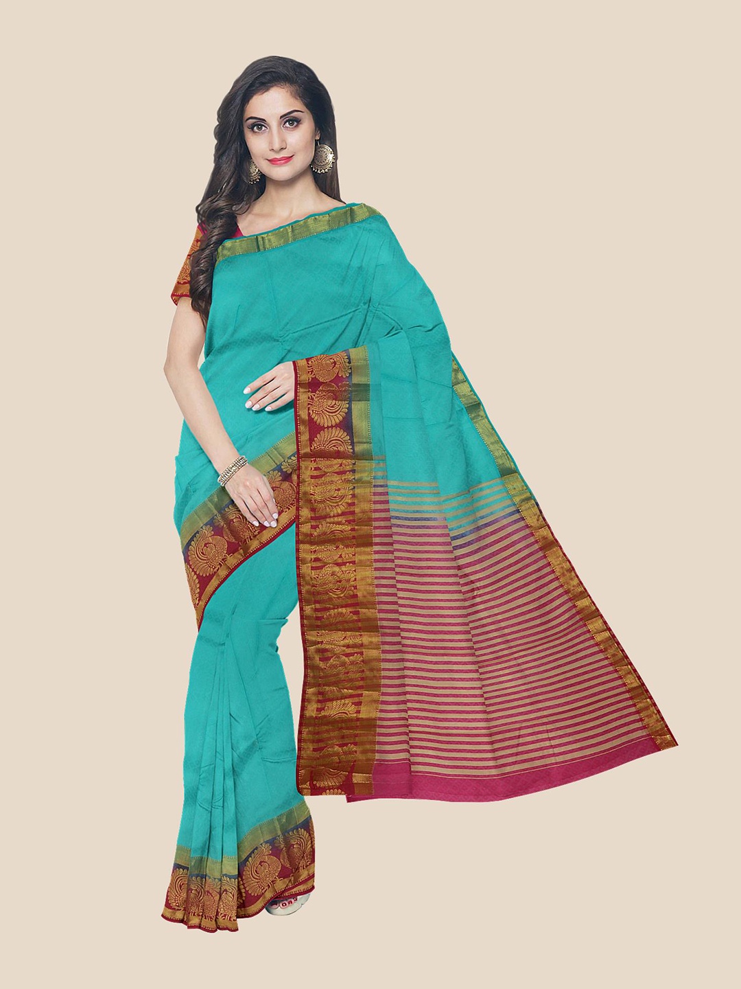 

Kalamandir Blue & Maroon Woven Design Silk Blend Zari Saree
