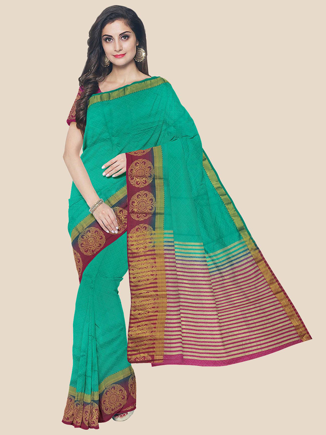 

Kalamandir Green & Purple Woven Design Zari Banarasi Saree