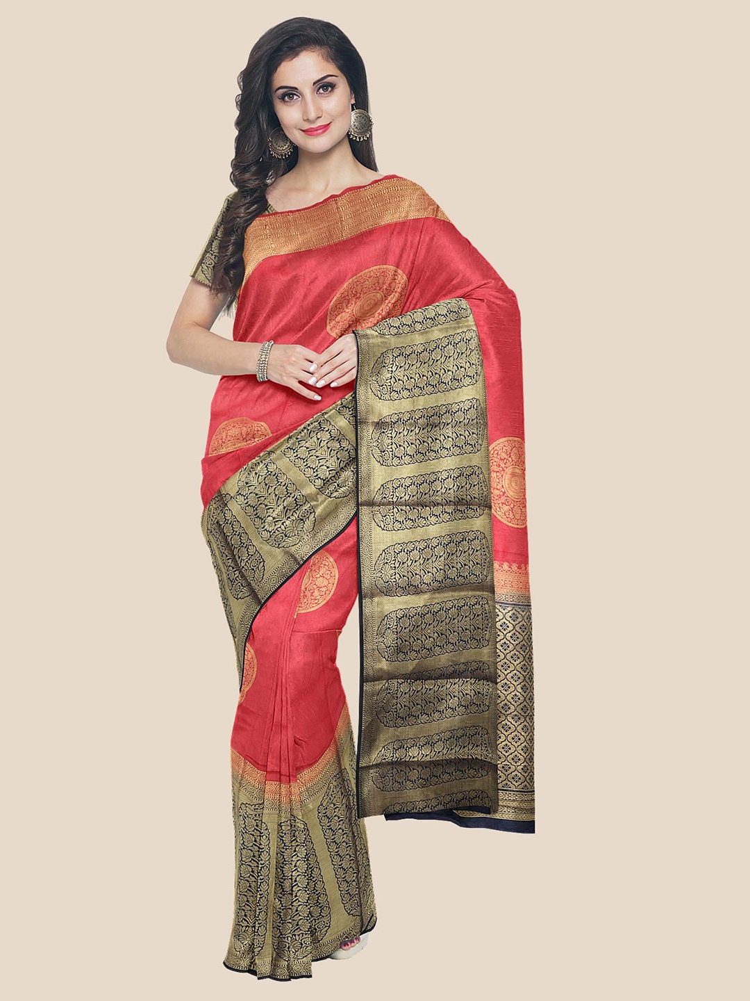 

Kalamandir Red & Navy Blue Woven Design Zari Silk Blend Banarasi Saree