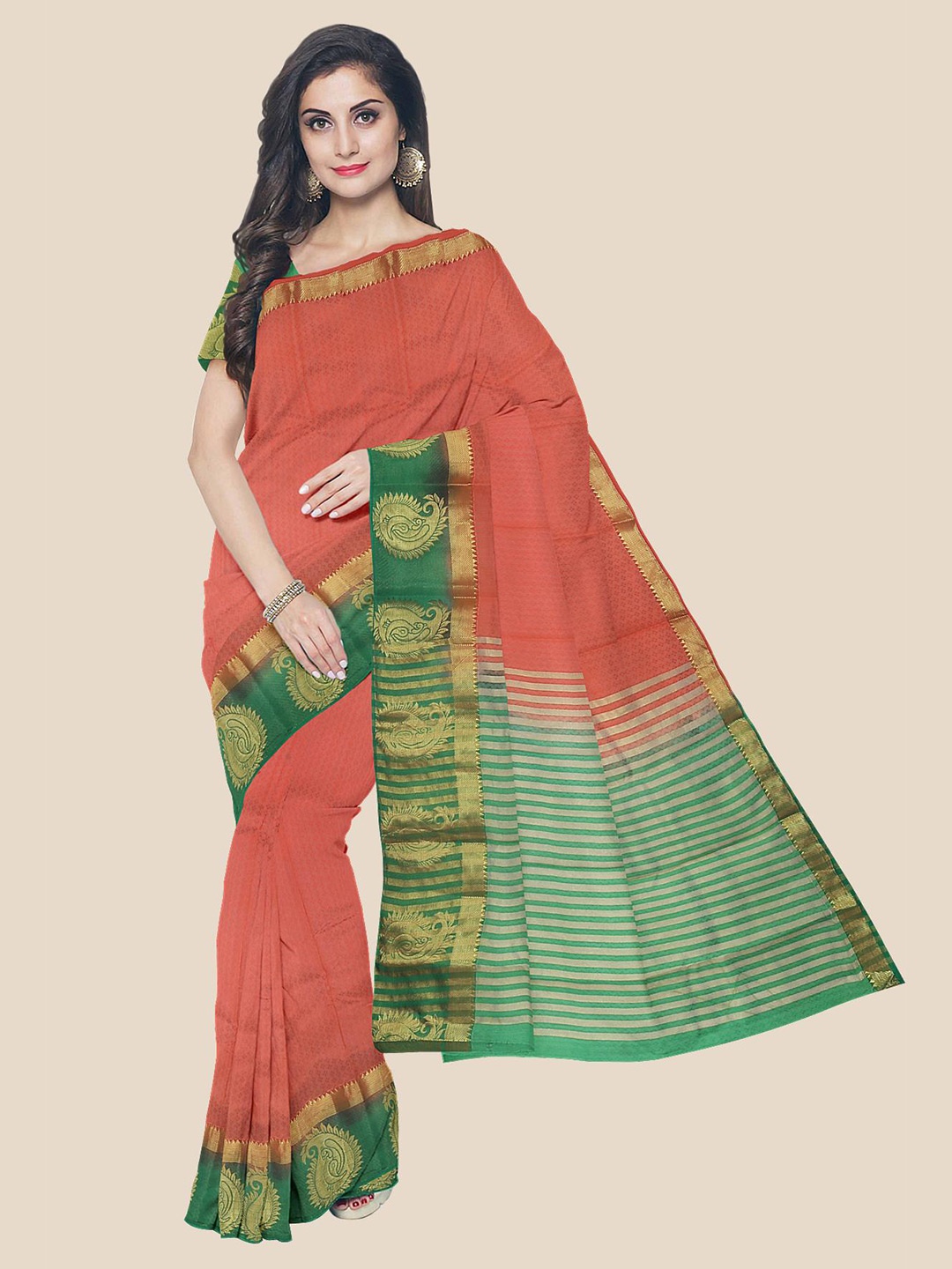 

Kalamandir Red & Green Woven Design Zari Saree