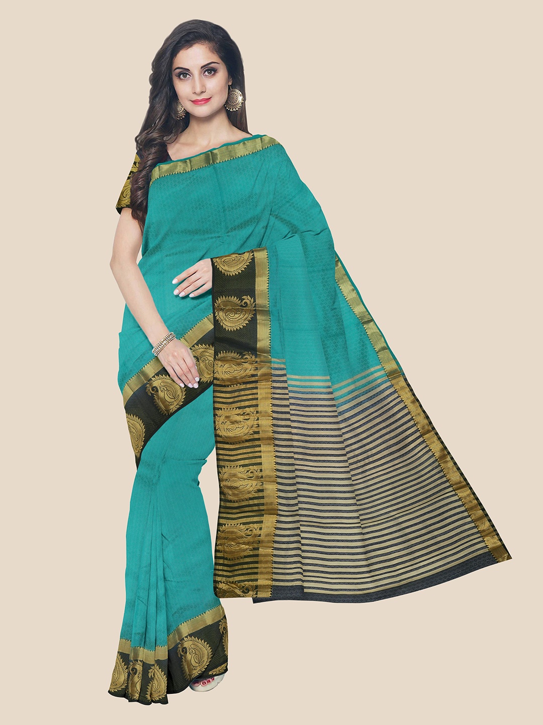 

Kalamandir Teal & Black Woven Design Pashmina Saree