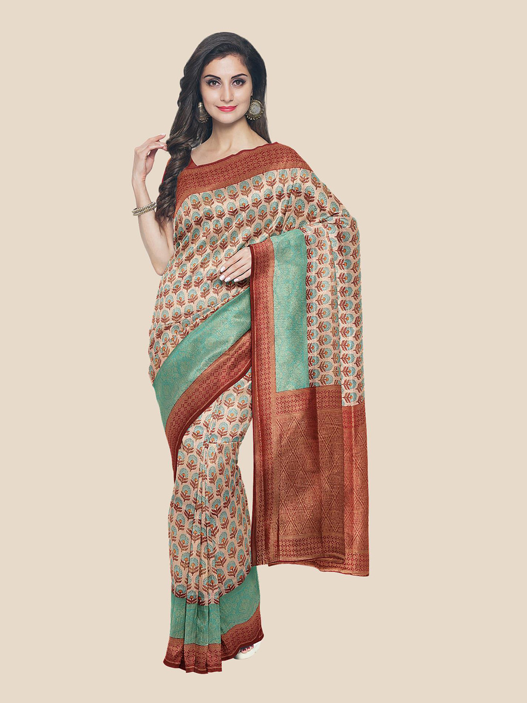 

Kalamandir Beige & Brown Ethnic Motifs Silk Blend Saree