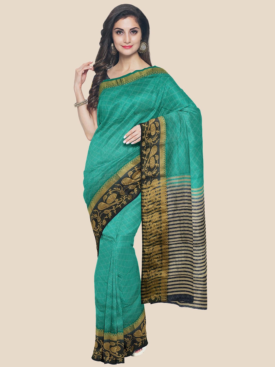 

Kalamandir Teal & Black Woven Design Zari Saree