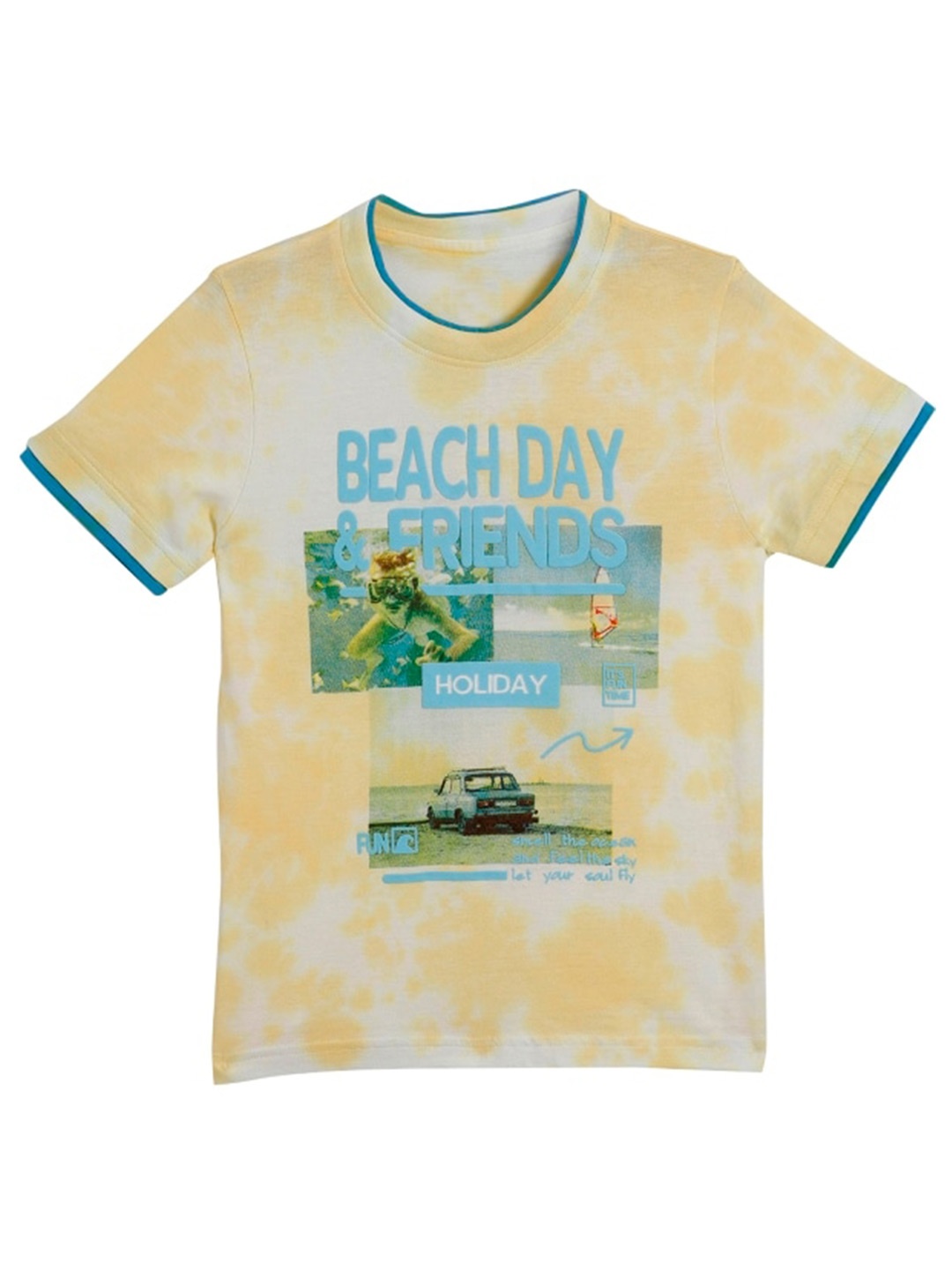 

UNDER FOURTEEN ONLY Boys Yellow & Blue Printed Cotton T-shirt