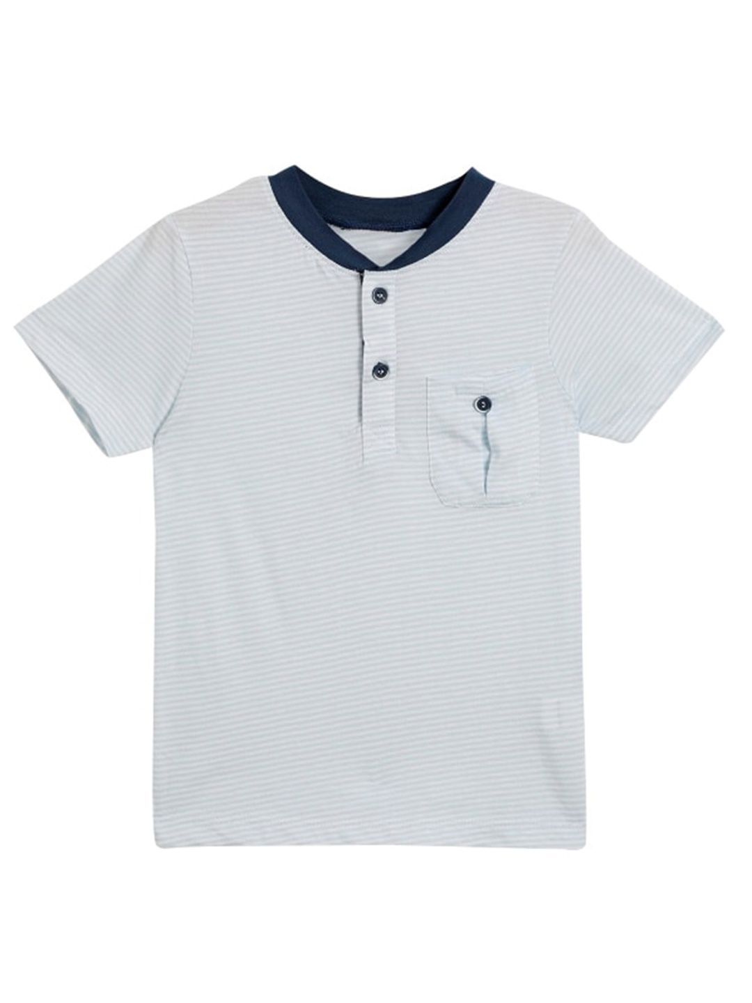 

UNDER FOURTEEN ONLY Boys Blue Striped Henley Neck T-shirt