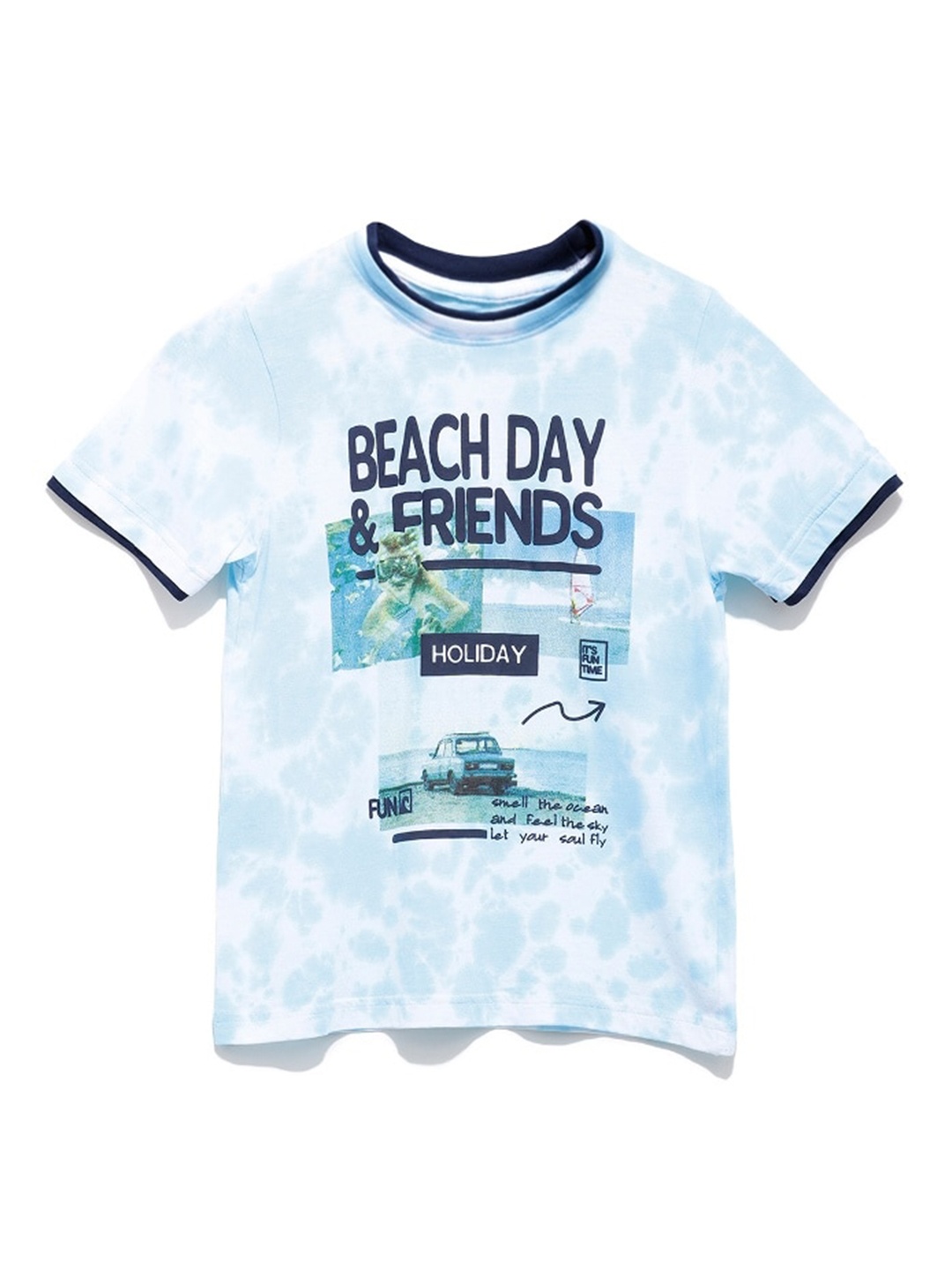 

UNDER FOURTEEN ONLY Boys Blue & White Printed Cotton T-shirt