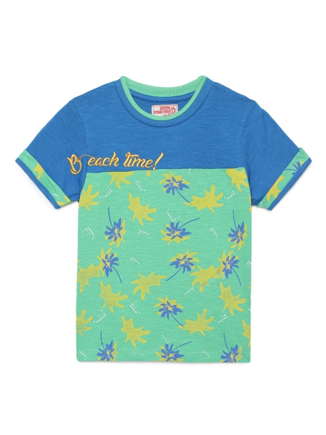 

UNDER FOURTEEN ONLY Boys Green & Blue Printed Cotton T-shirt